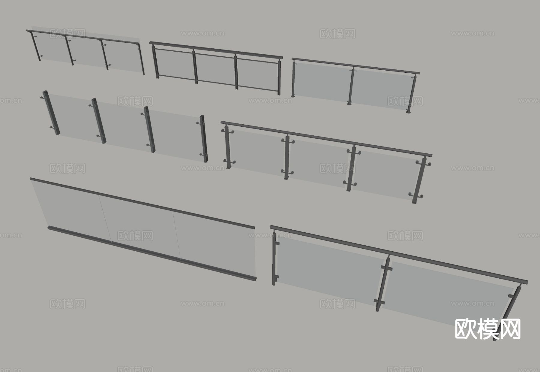 栏杆 玻璃护栏 围栏su模型