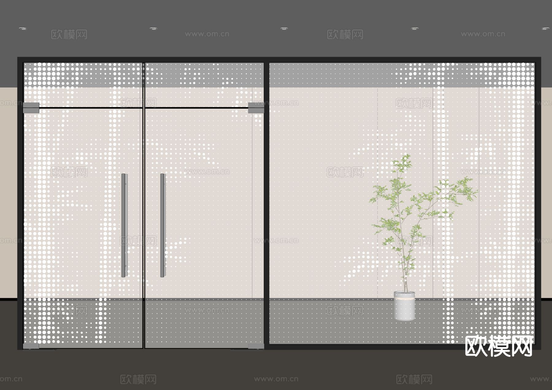 现代办公玻璃隔断su模型