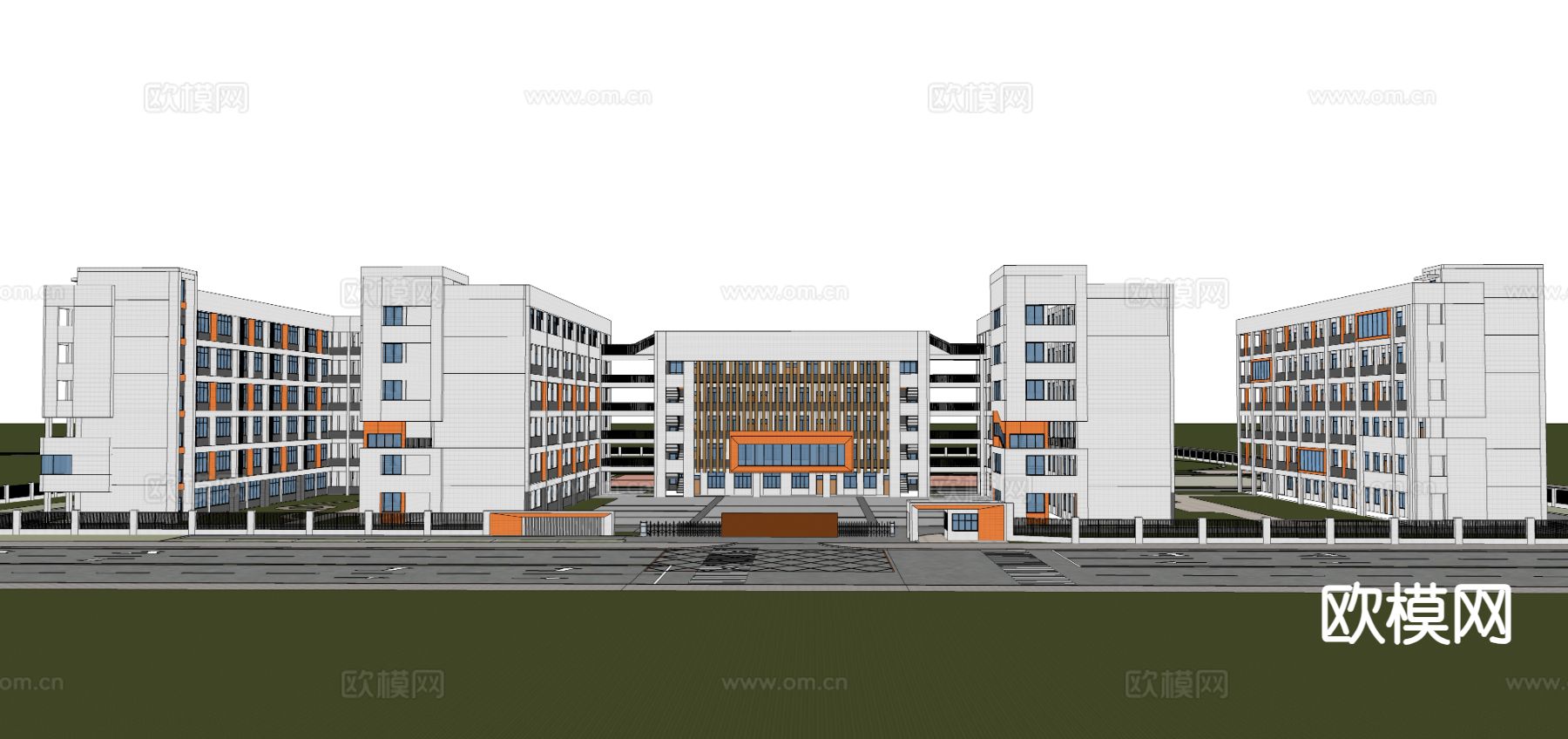 现代学校建筑 沿街学校su模型