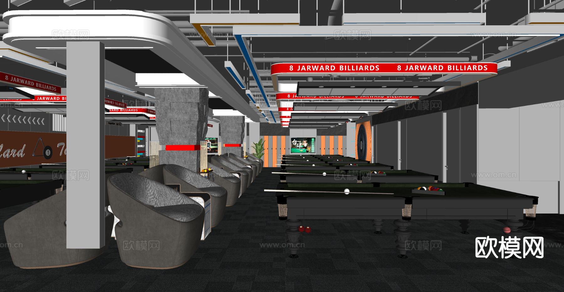 工业风台球室 桌球室su模型