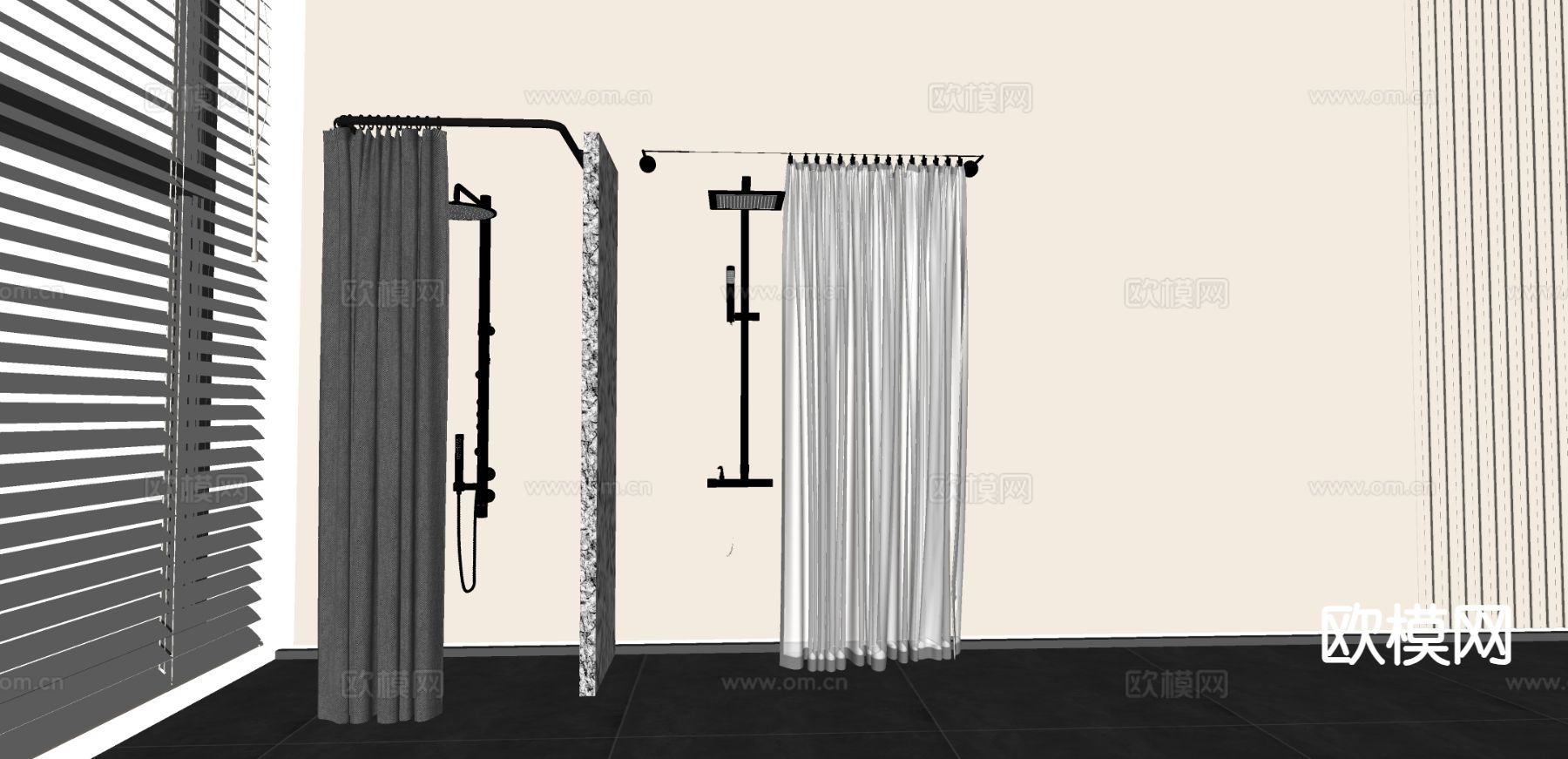 现代窗帘 浴室帘 拉帘su模型