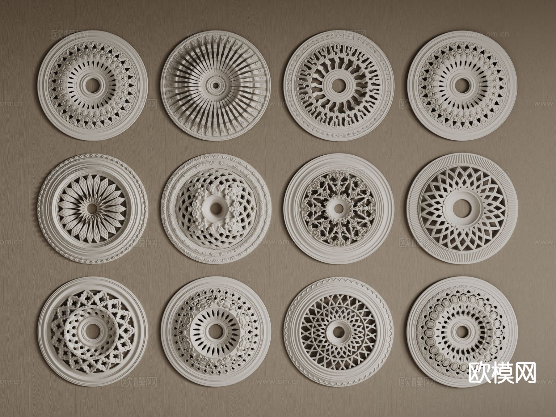 欧式圆形灯盘 石膏灯盘3d模型下载