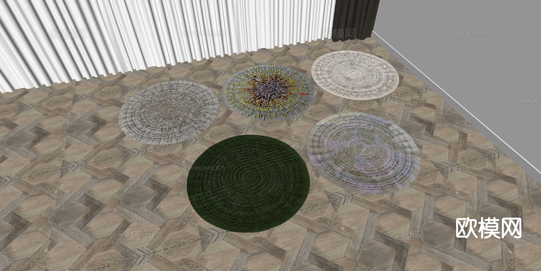 现代圆形地毯su模型下载（渲染图1）