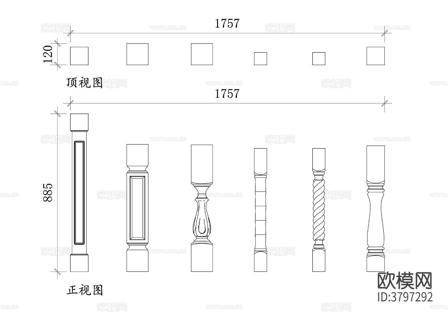 岛台罗马柱平面图 罗马柱结构图 罗马柱设计图 岛台布局图cad大样图