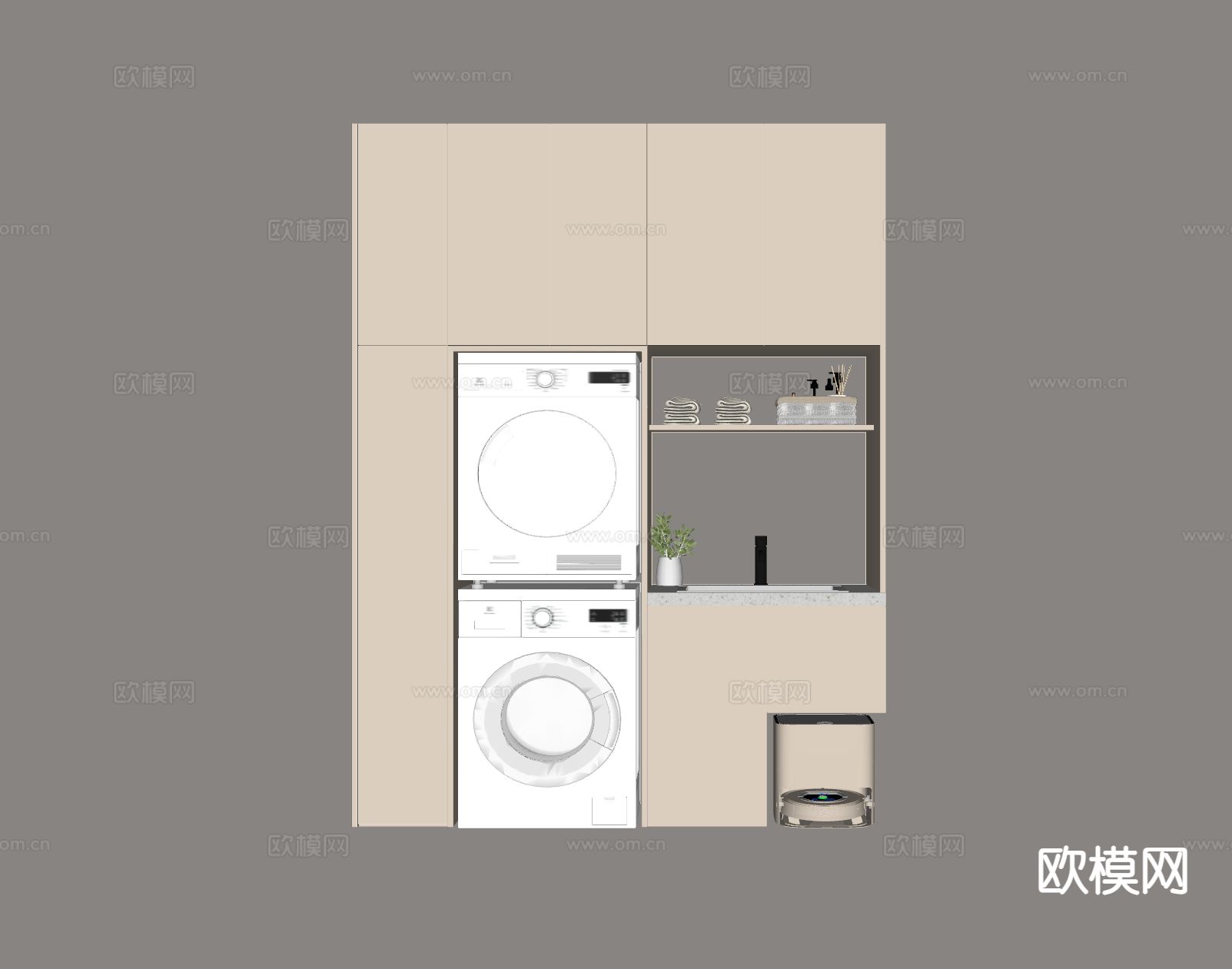 现代阳台柜 洗衣机柜su模型