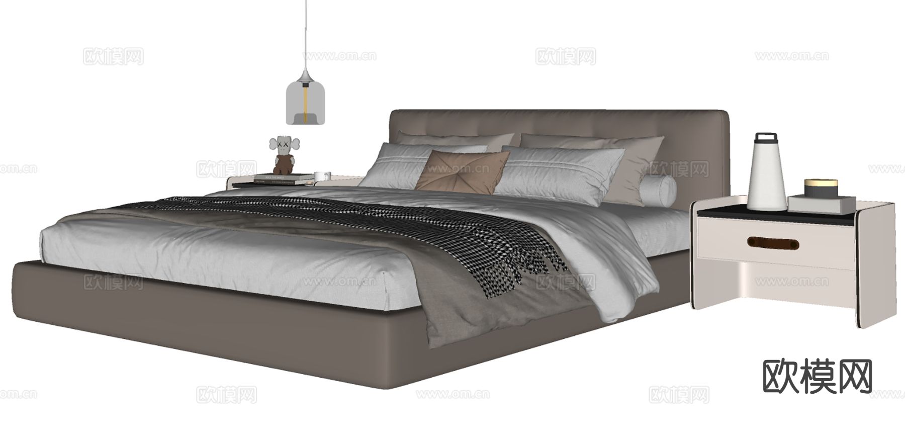 意式双人床su模型下载（渲染图1）