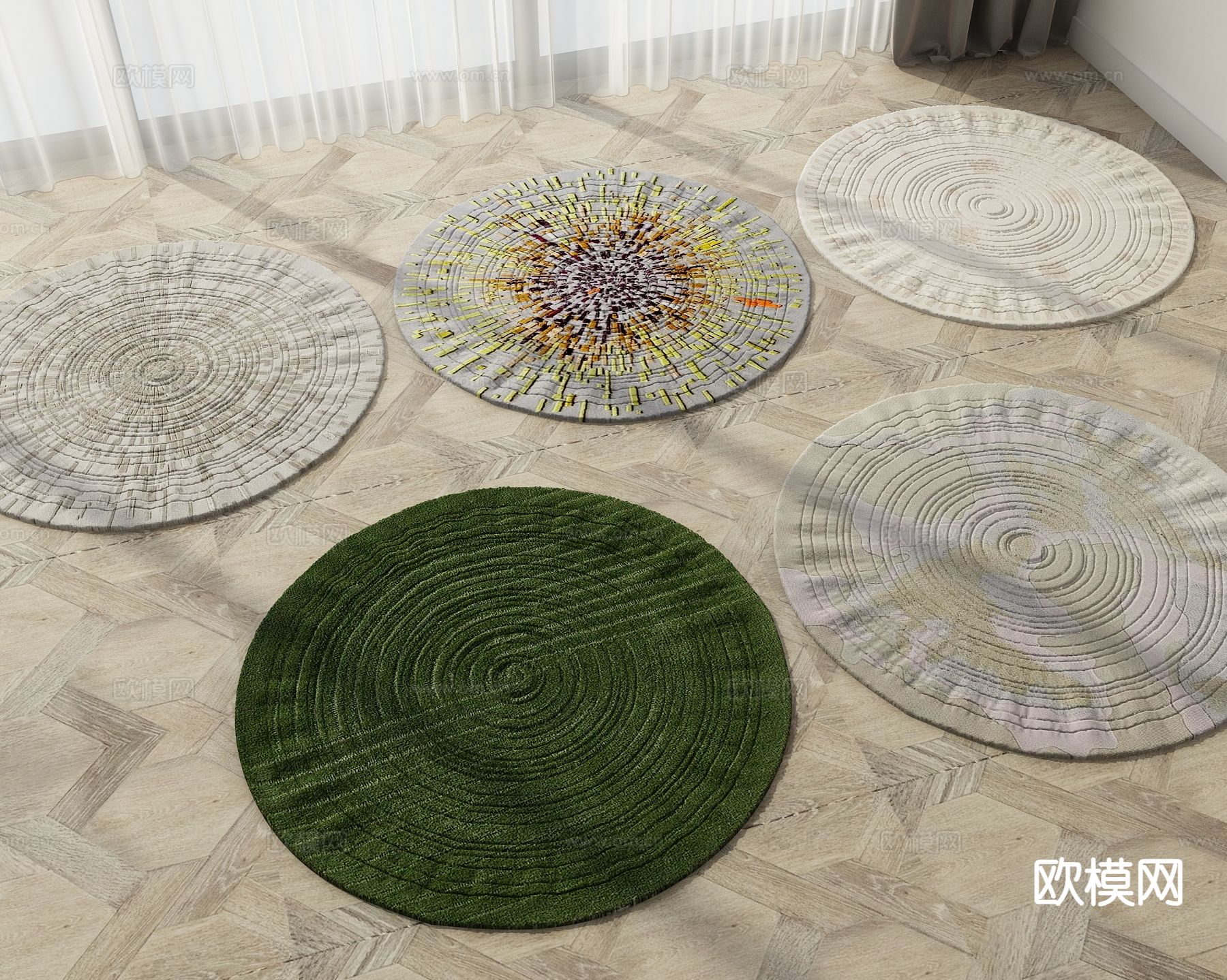 现代圆形地毯su模型下载（渲染图2）