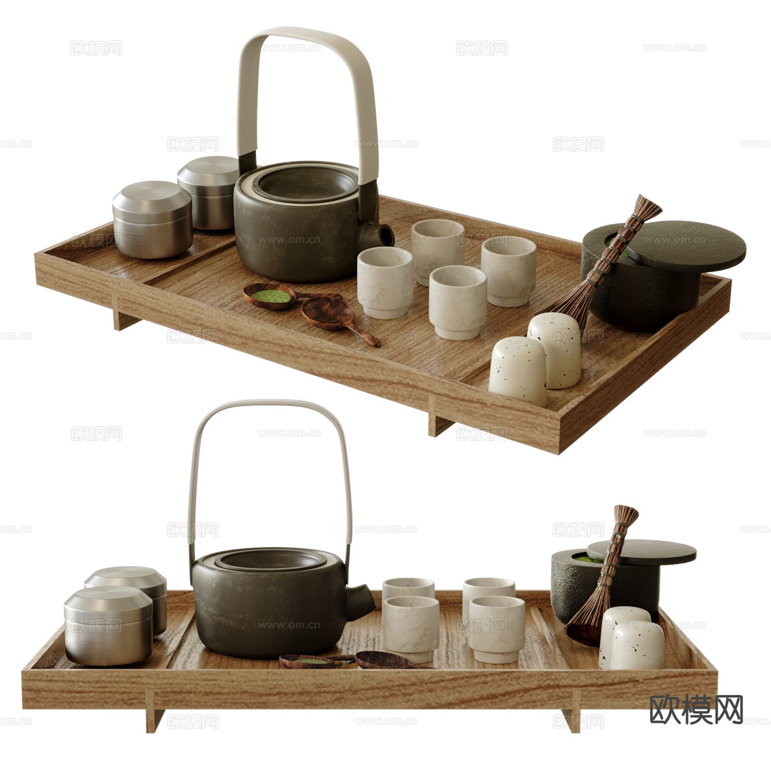 新中式茶具 茶杯 茶壶 茶匙su模型