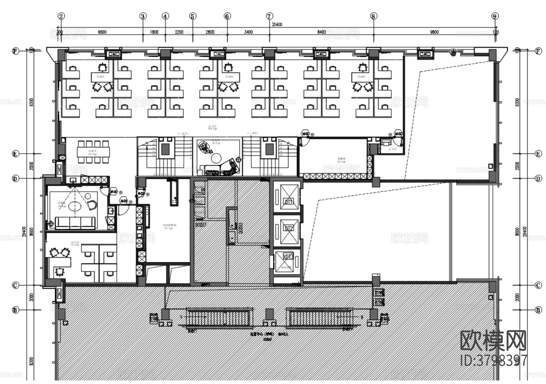 DIA-办公室空间施工图+效果图+物料册+方案文本cad施工图