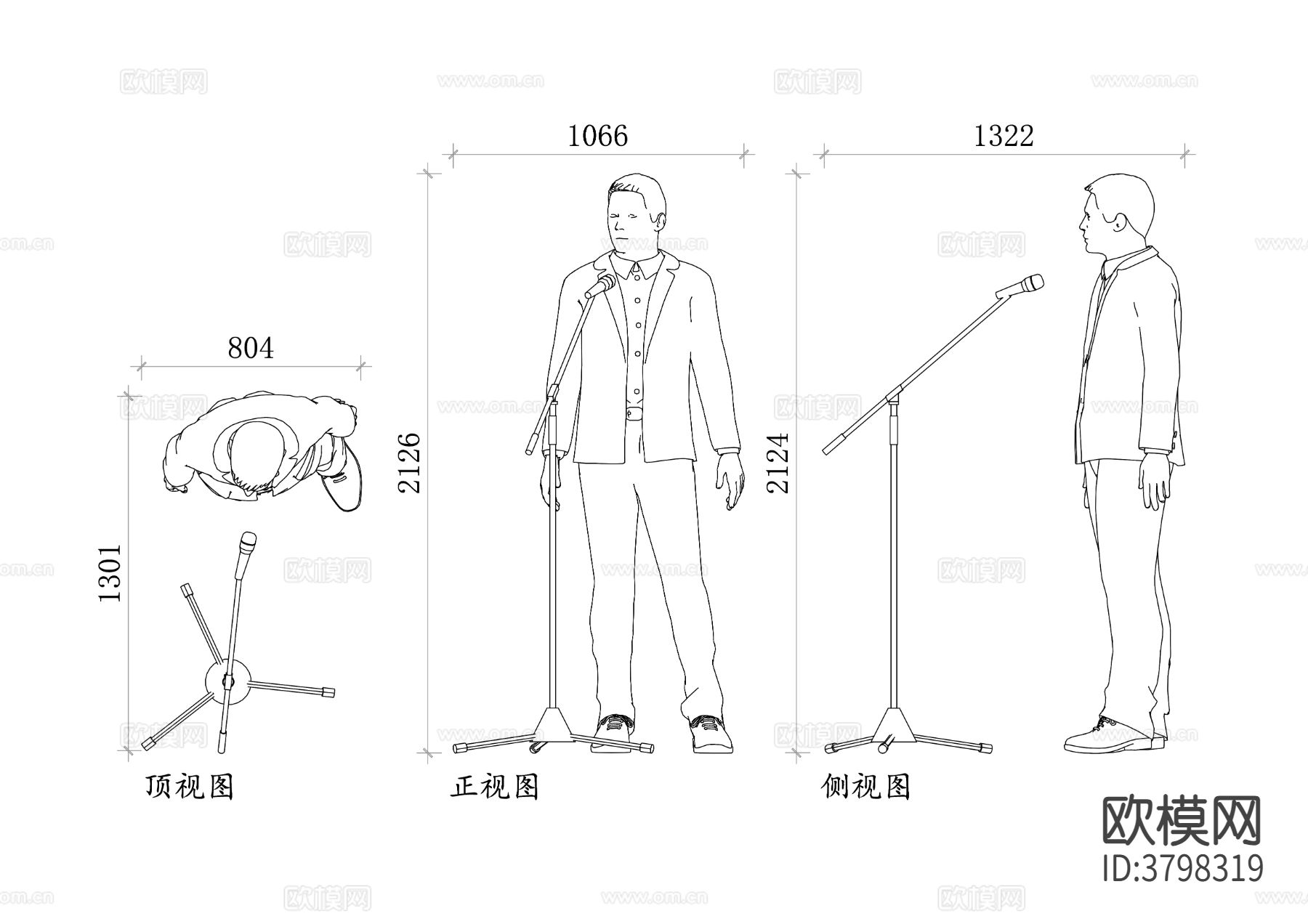 歌手与麦克风平面图 麦克风结构图 麦克风设计图 演唱布局图cad大样图下载
