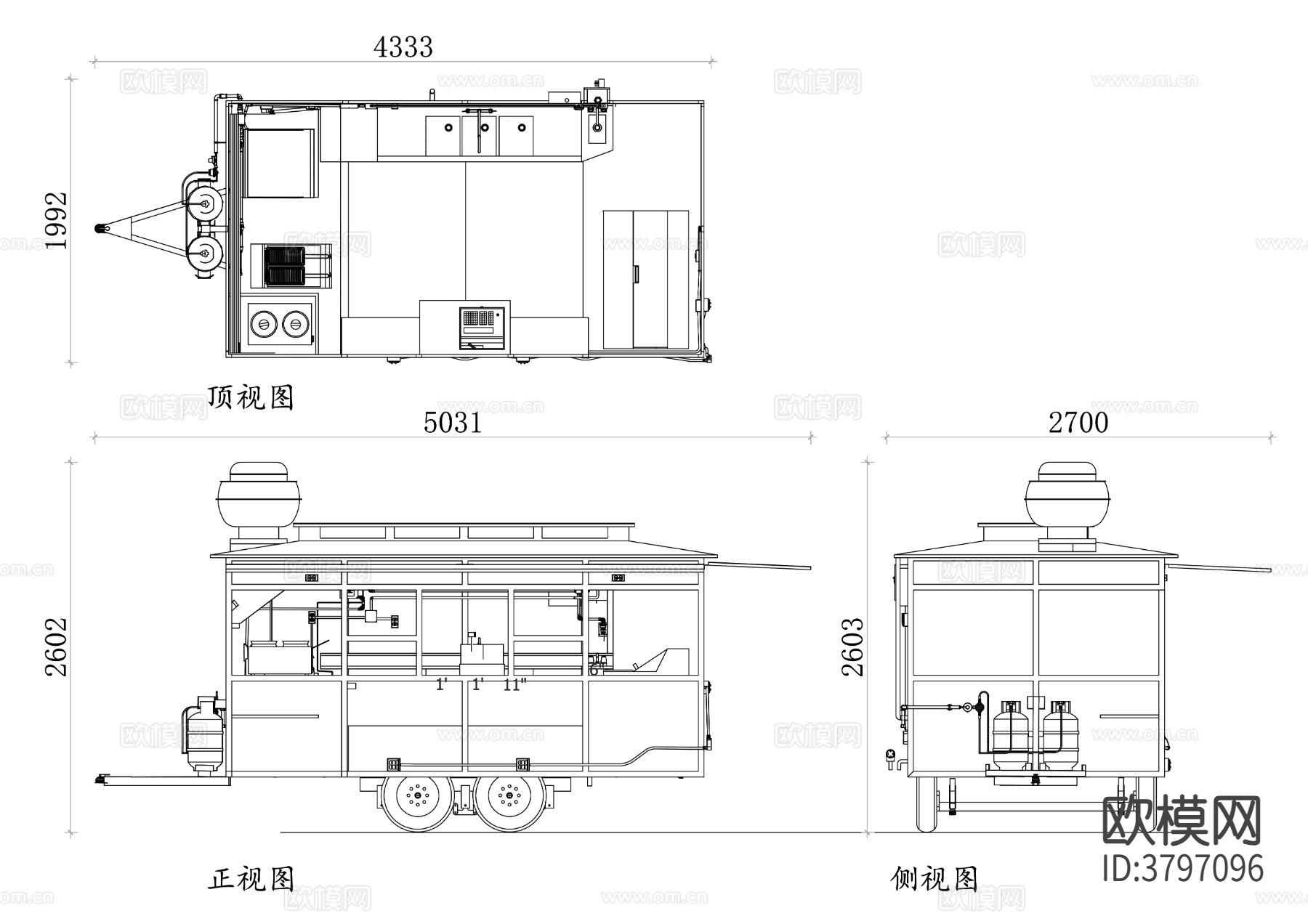 餐车拖车cad图库