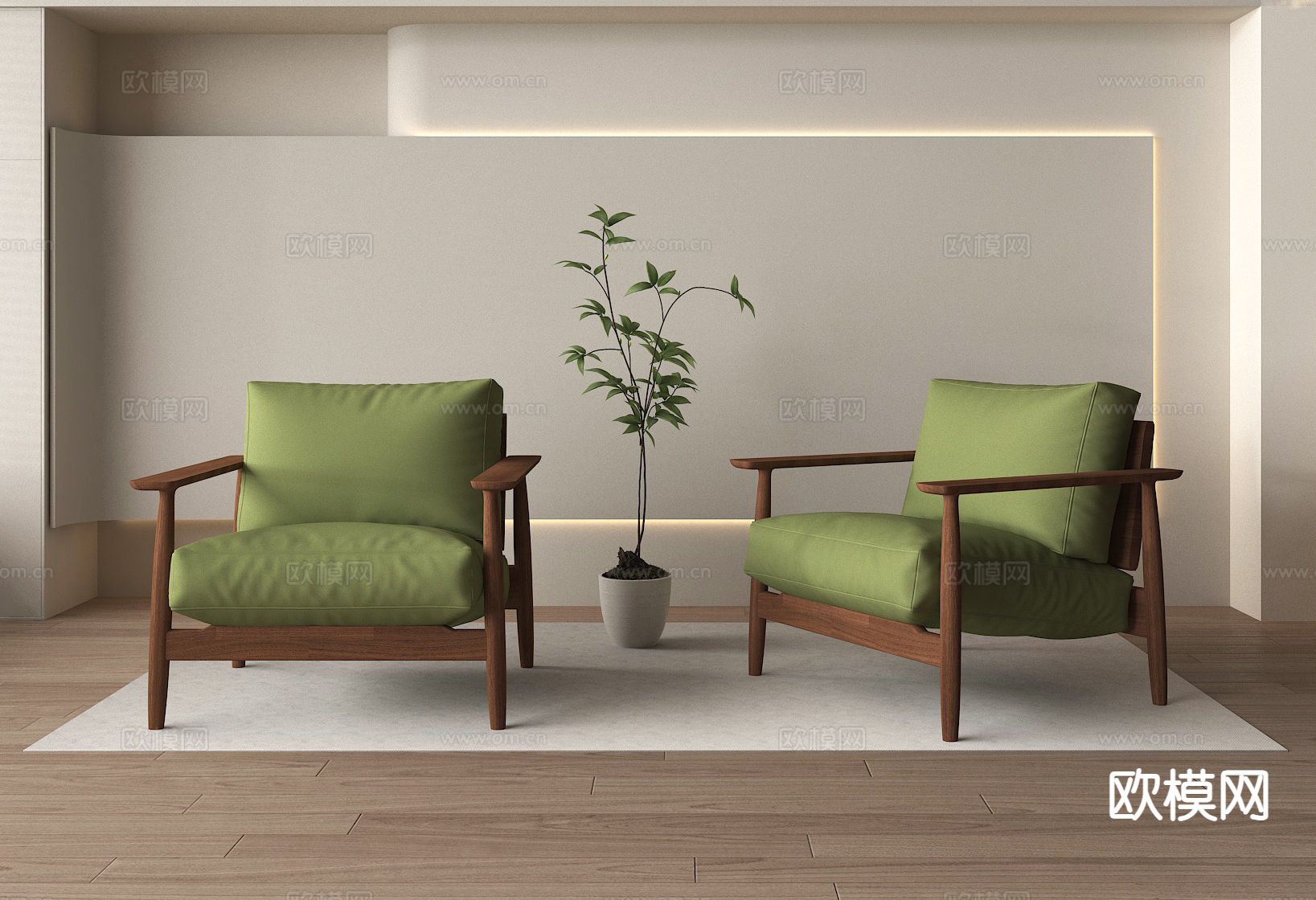 中式休闲沙发su模型下载（渲染图2）