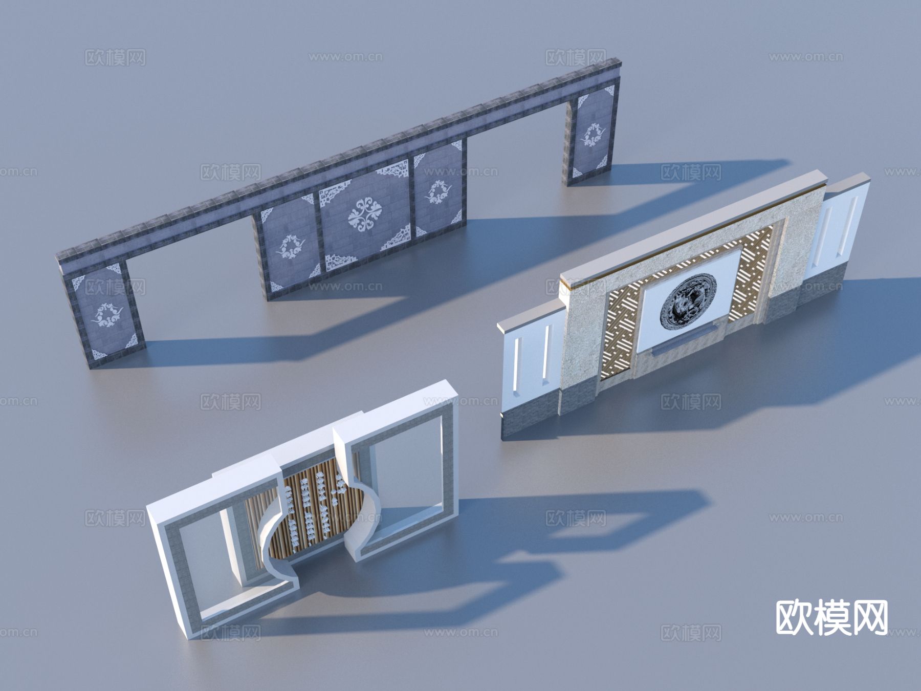 中式围墙 景墙 院墙3d模型下载
