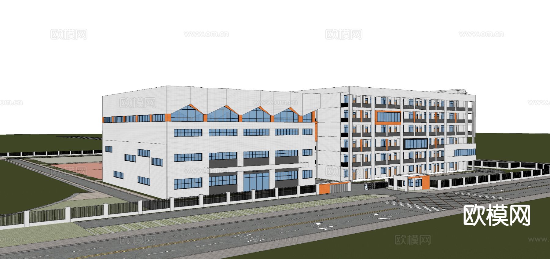 现代学校建筑 沿街学校su模型