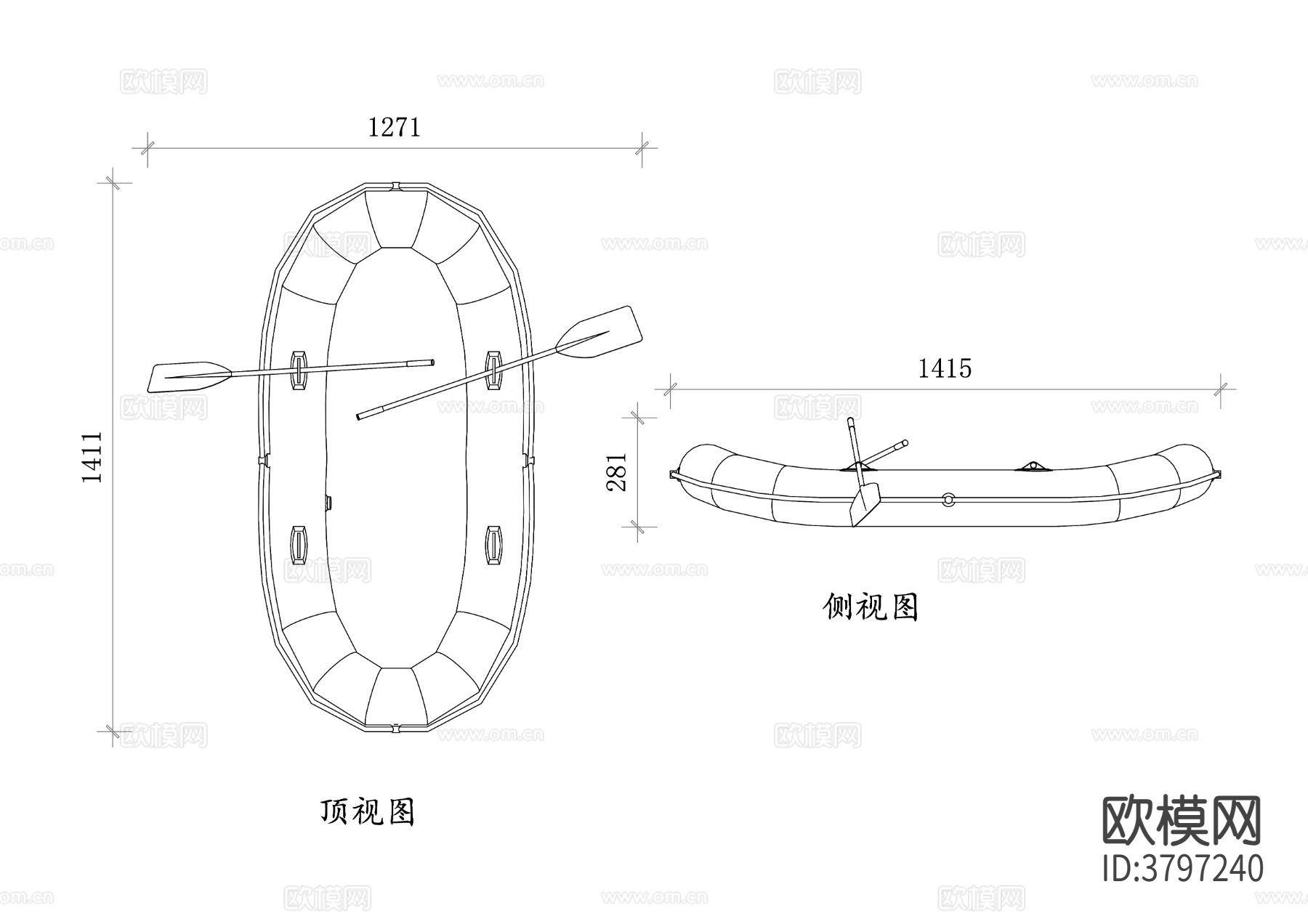 充气划艇cad图库