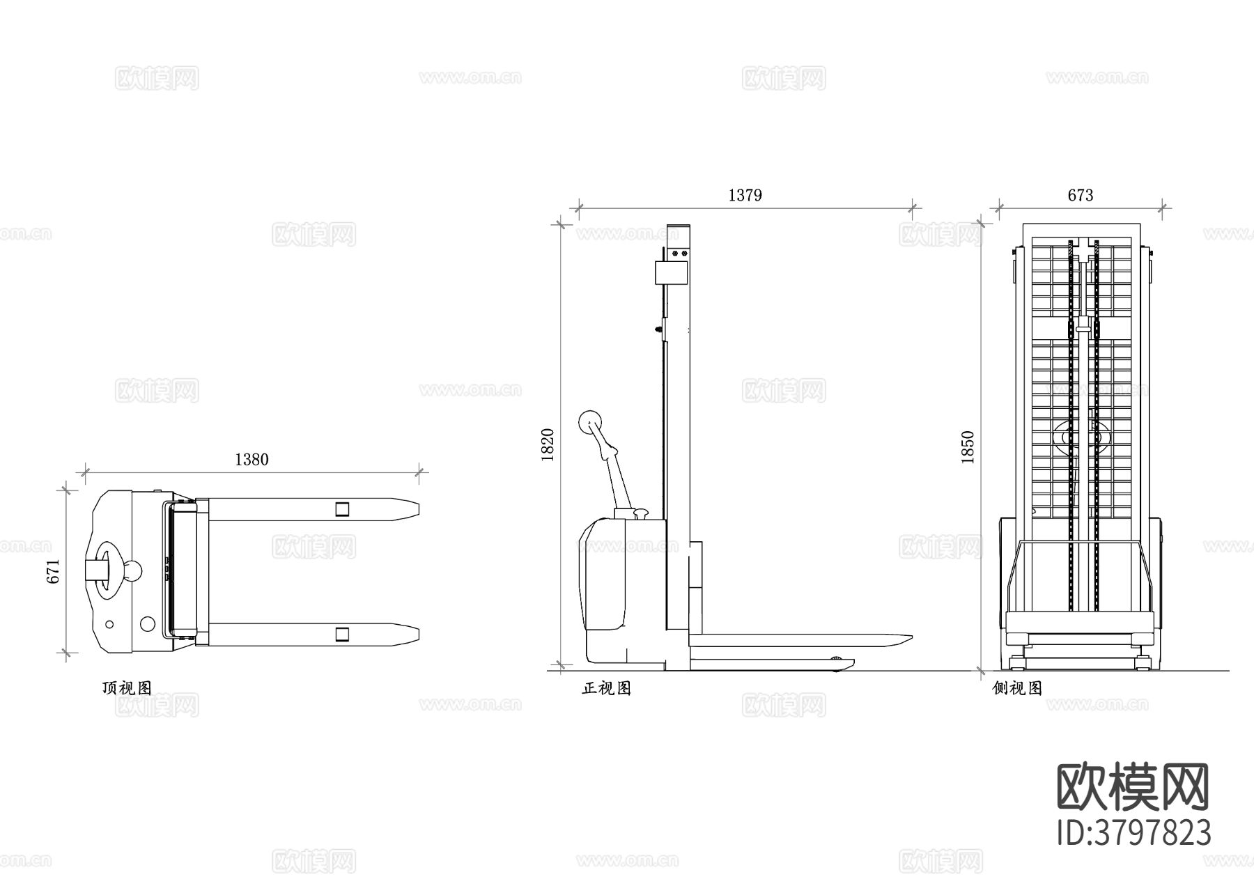 电动托盘搬运车平面图 搬运车结构图 搬运车设计图 托盘搬运图cad大样图下载