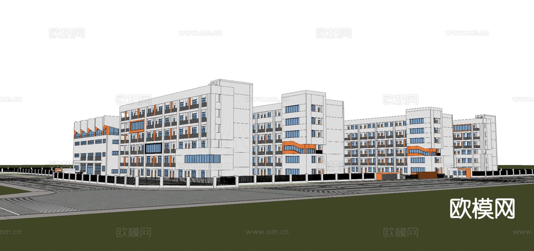 现代学校建筑 沿街学校su模型