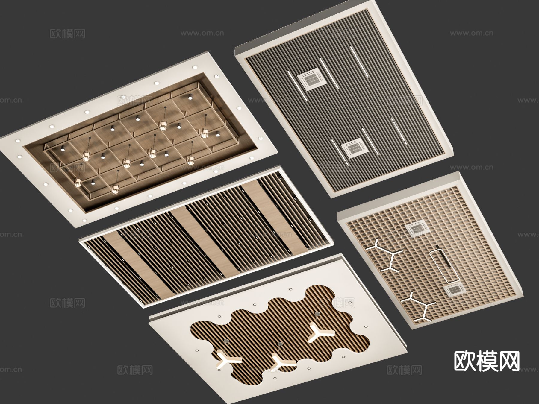 现代铝方通吊顶 木格栅吊顶su模型