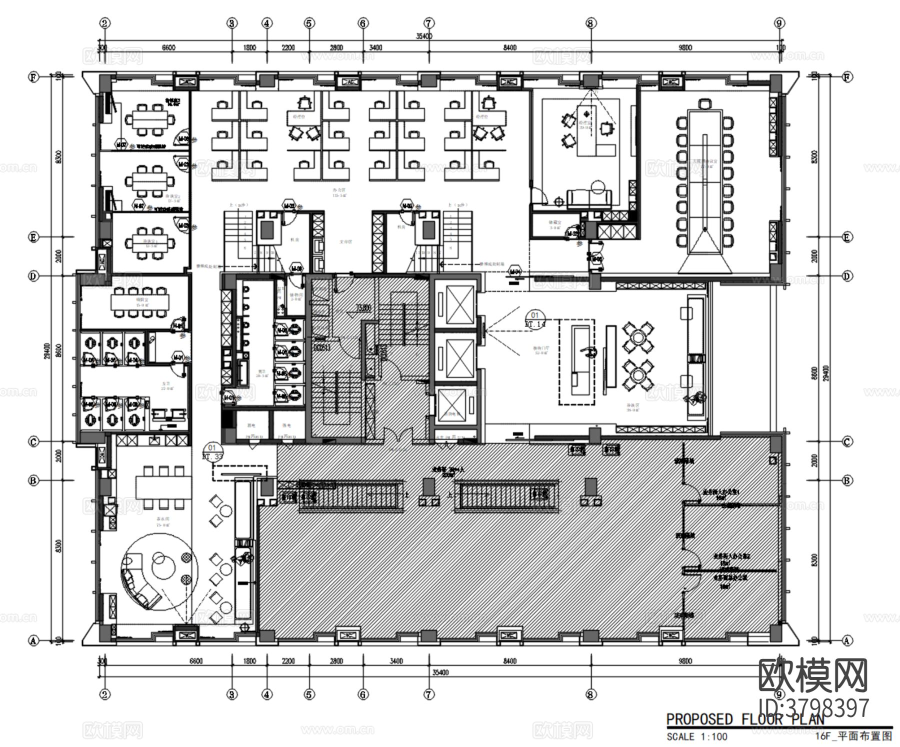 DIA-办公室空间施工图+效果图+物料册+方案文本cad施工图