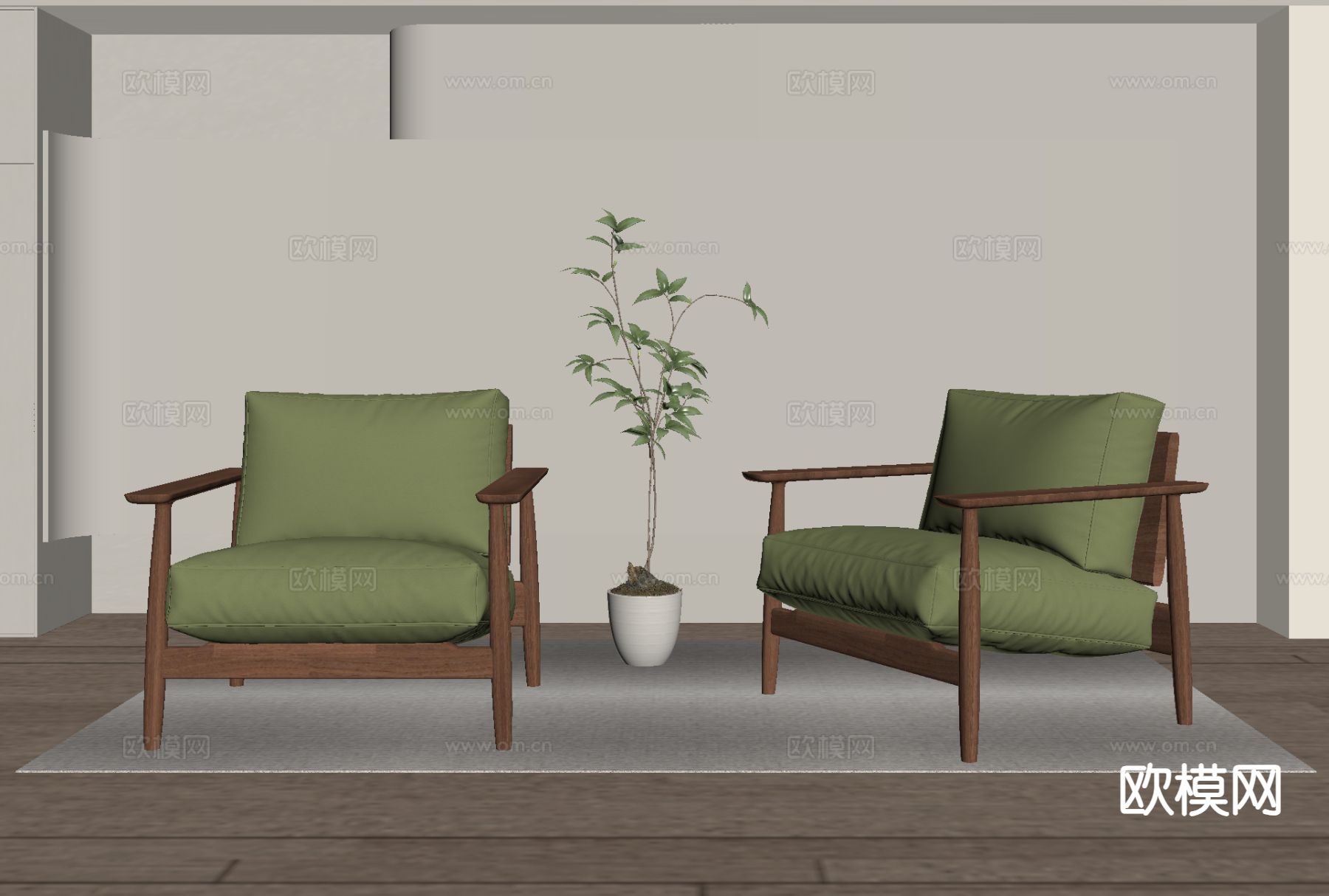 中式休闲沙发su模型下载（渲染图1）