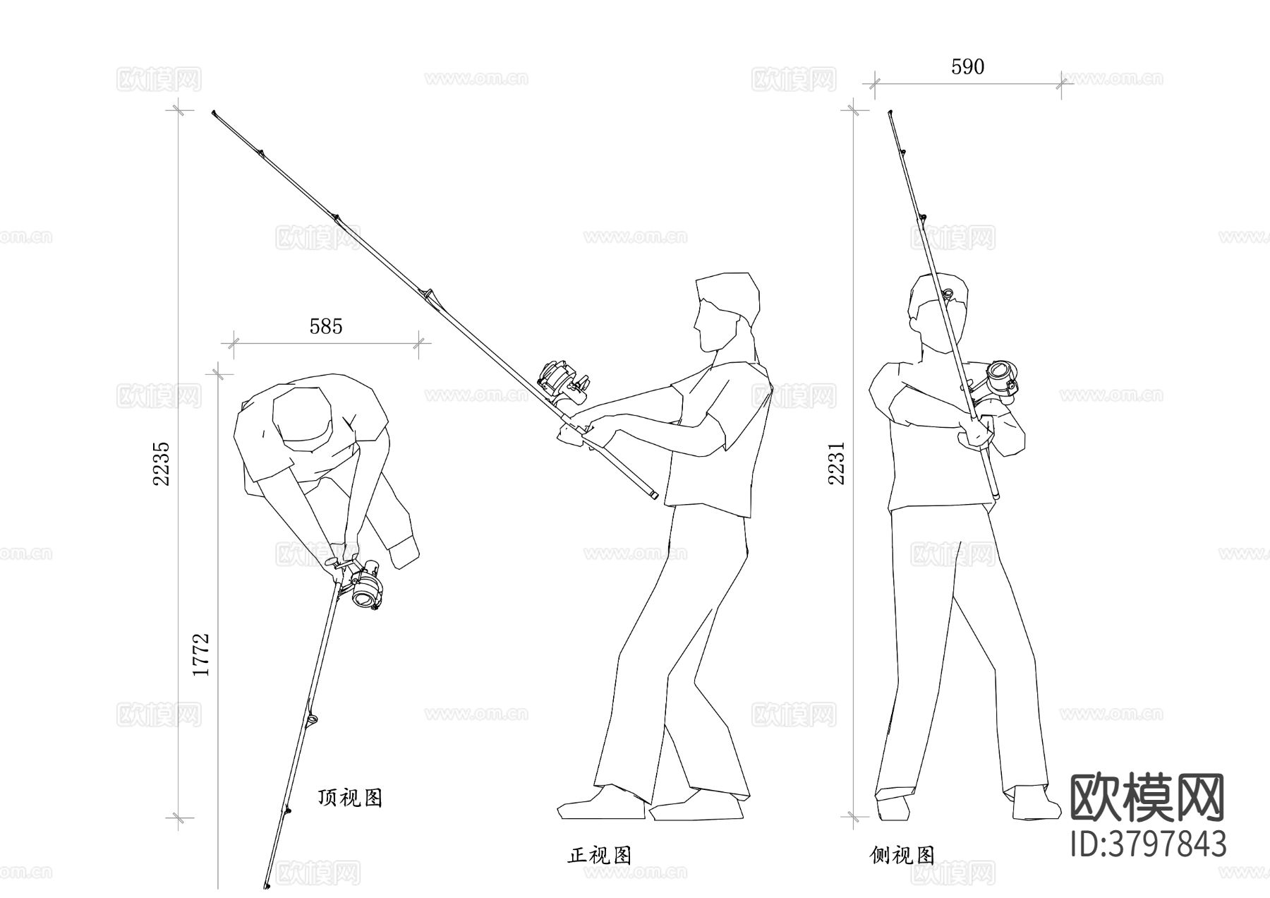 钓鱼人物动作平面图 钓鱼姿势图 钓鱼装备图 钓鱼场景图 钓鱼cad大样图