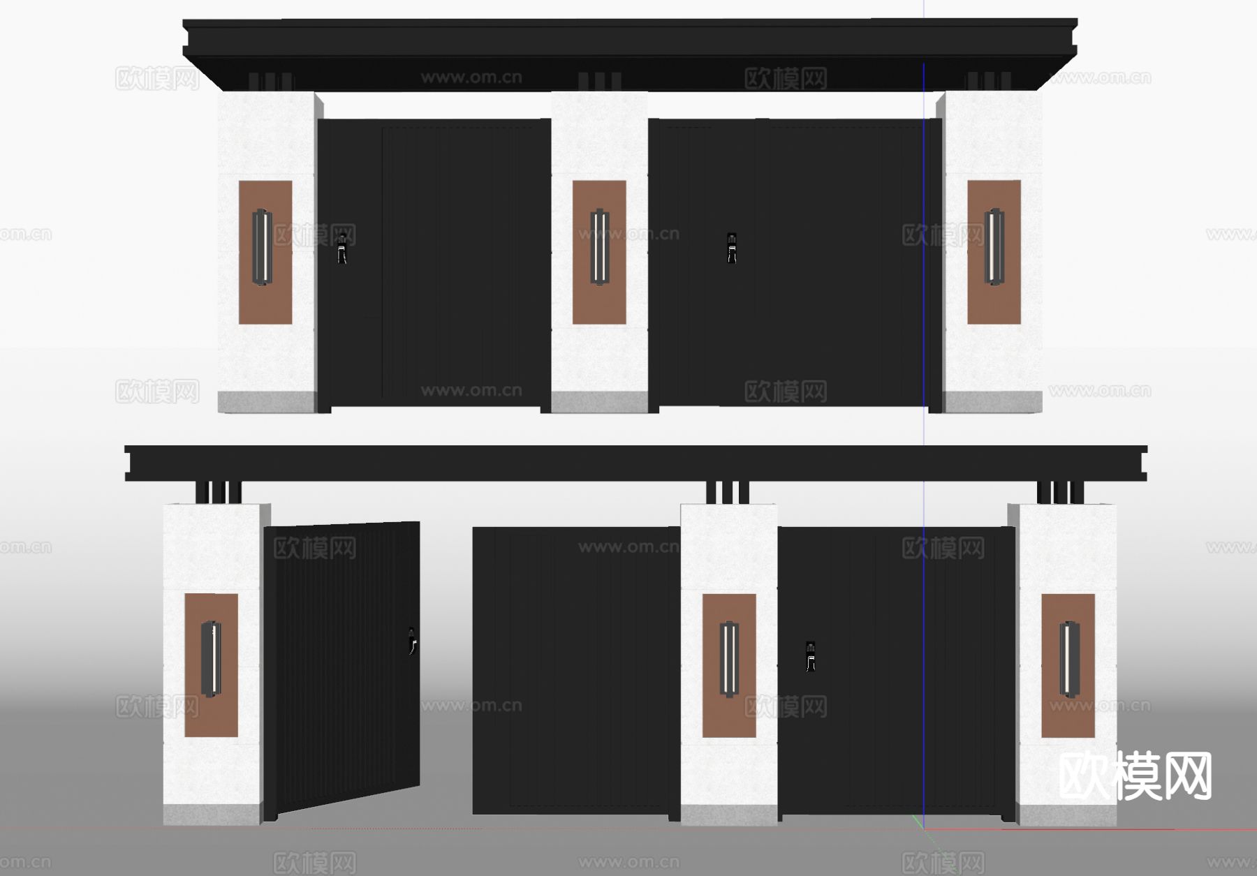 现代庭院门 别墅大门su模型