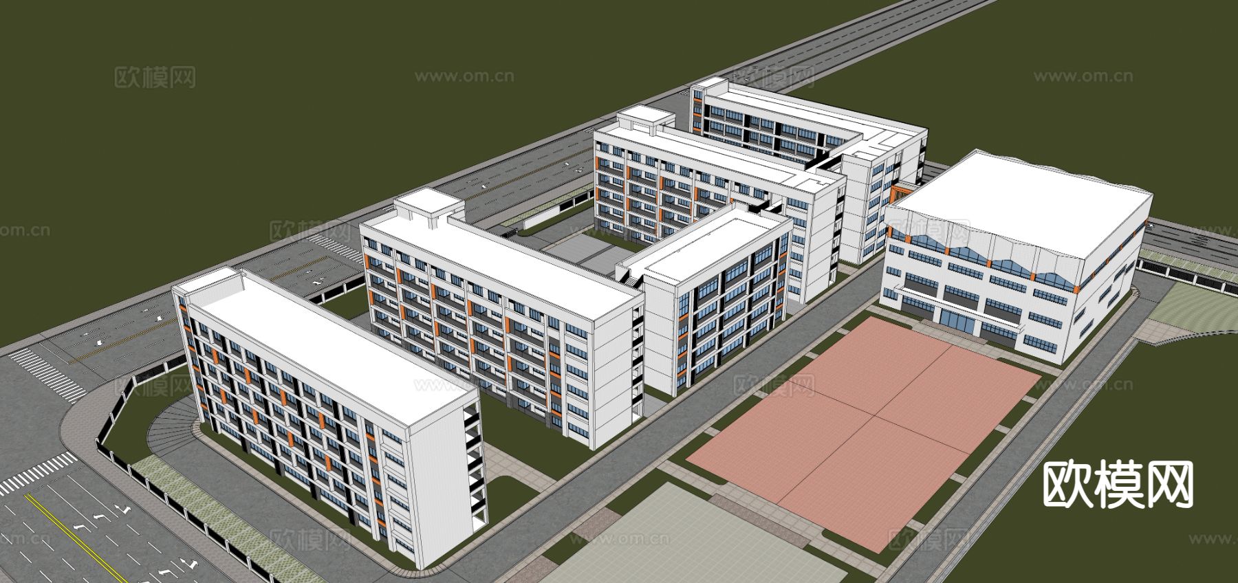 现代学校建筑 沿街学校su模型