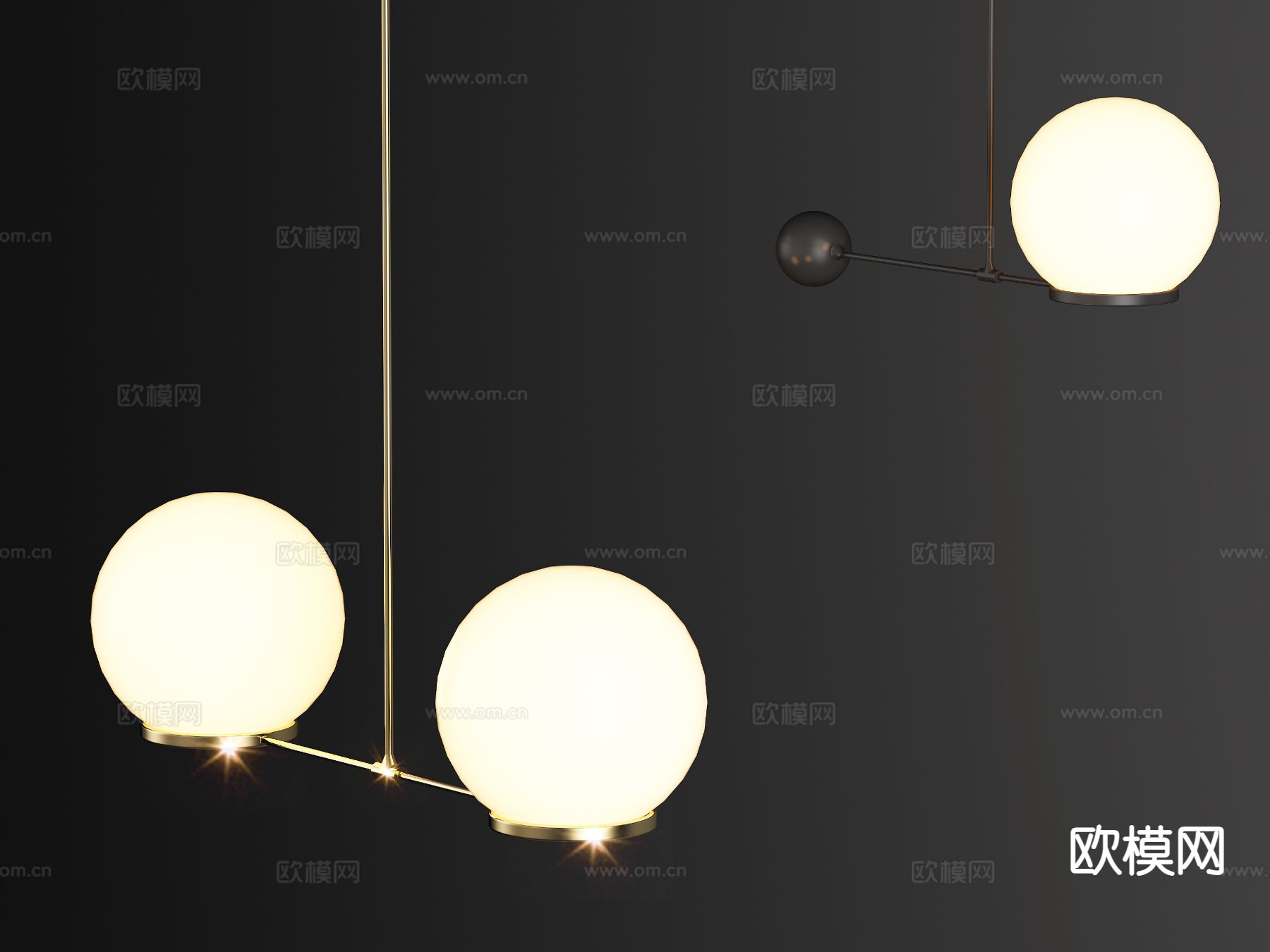 现代金属吊灯3d模型下载（渲染图1）