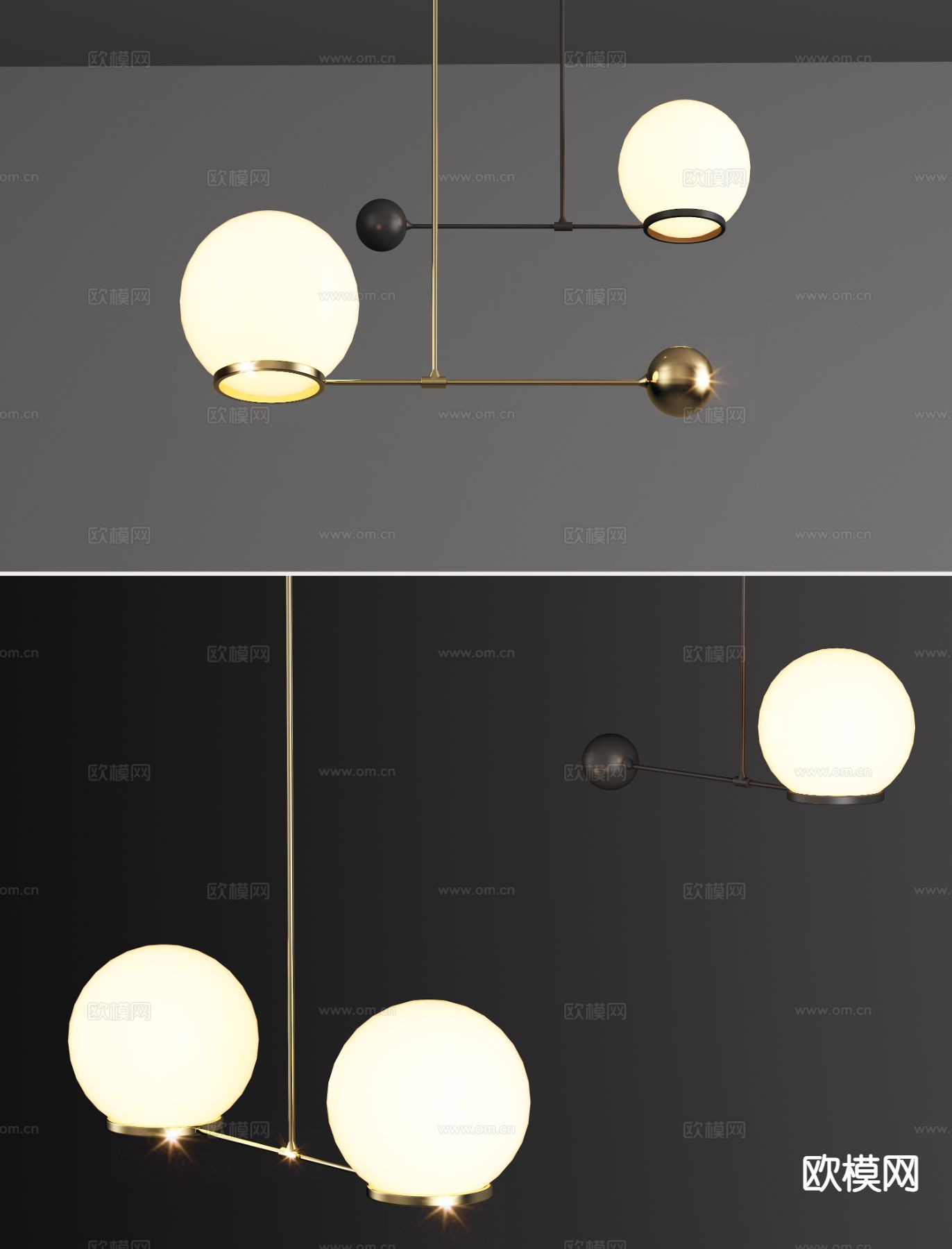 现代金属吊灯3d模型下载（渲染图2）