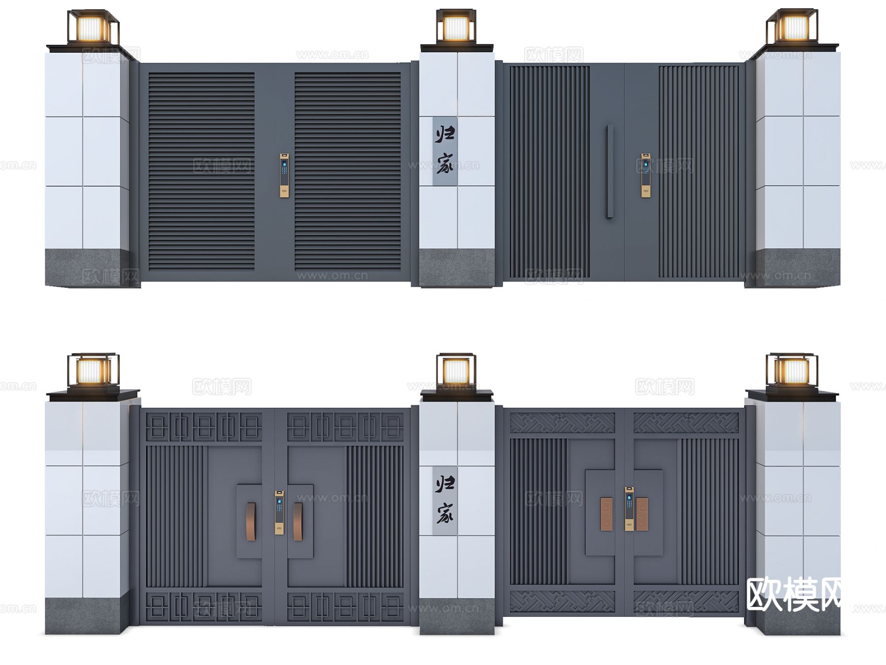 现代金庭院门 别墅大门su模型