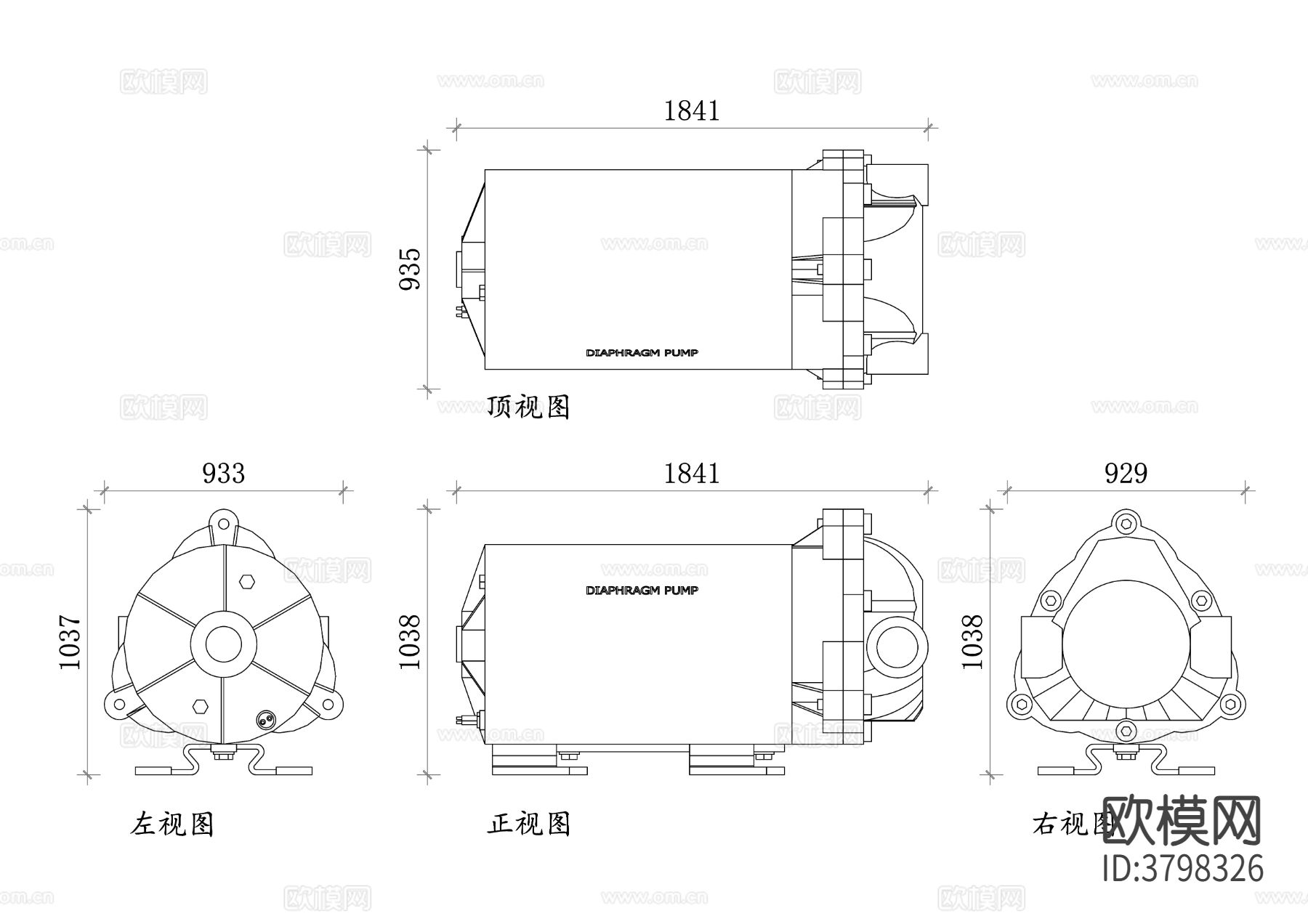 隔膜泵平面图 隔膜泵结构图 隔膜泵设计图 泵体布局图 隔膜泵cad大样图