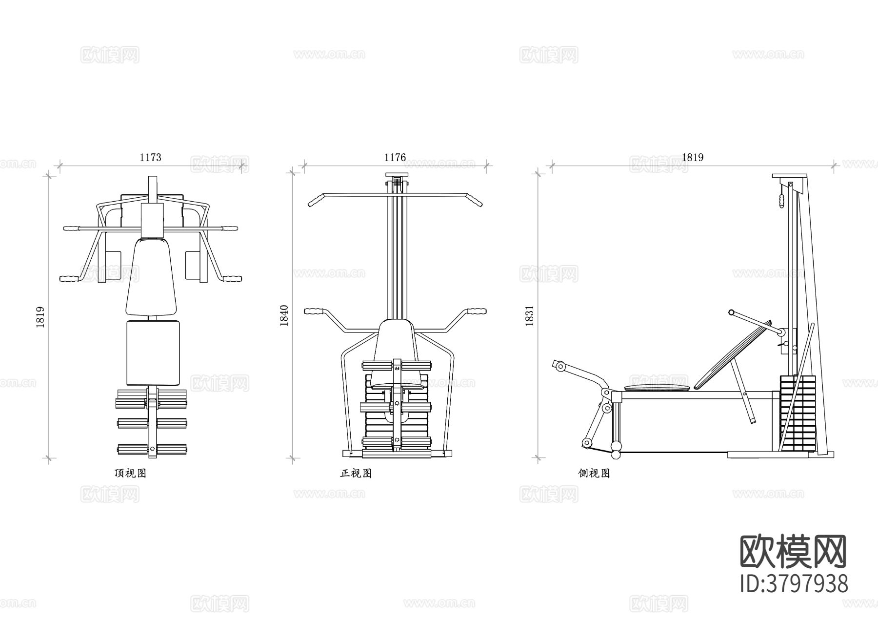 健身器材平面图 健身器材结构图 健身器材设计图 器材布局图cad大样图