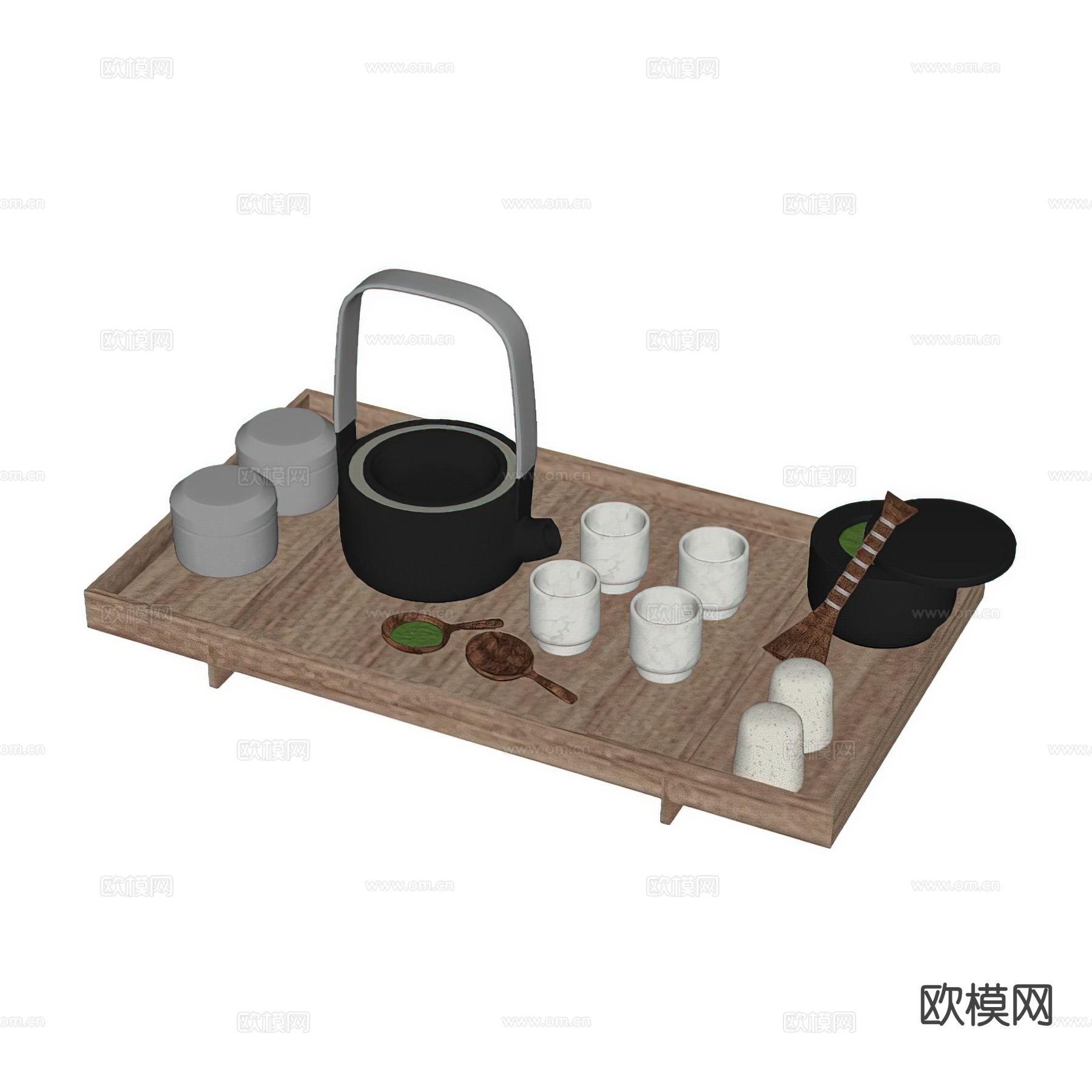 新中式茶具 茶杯 茶壶 茶匙su模型