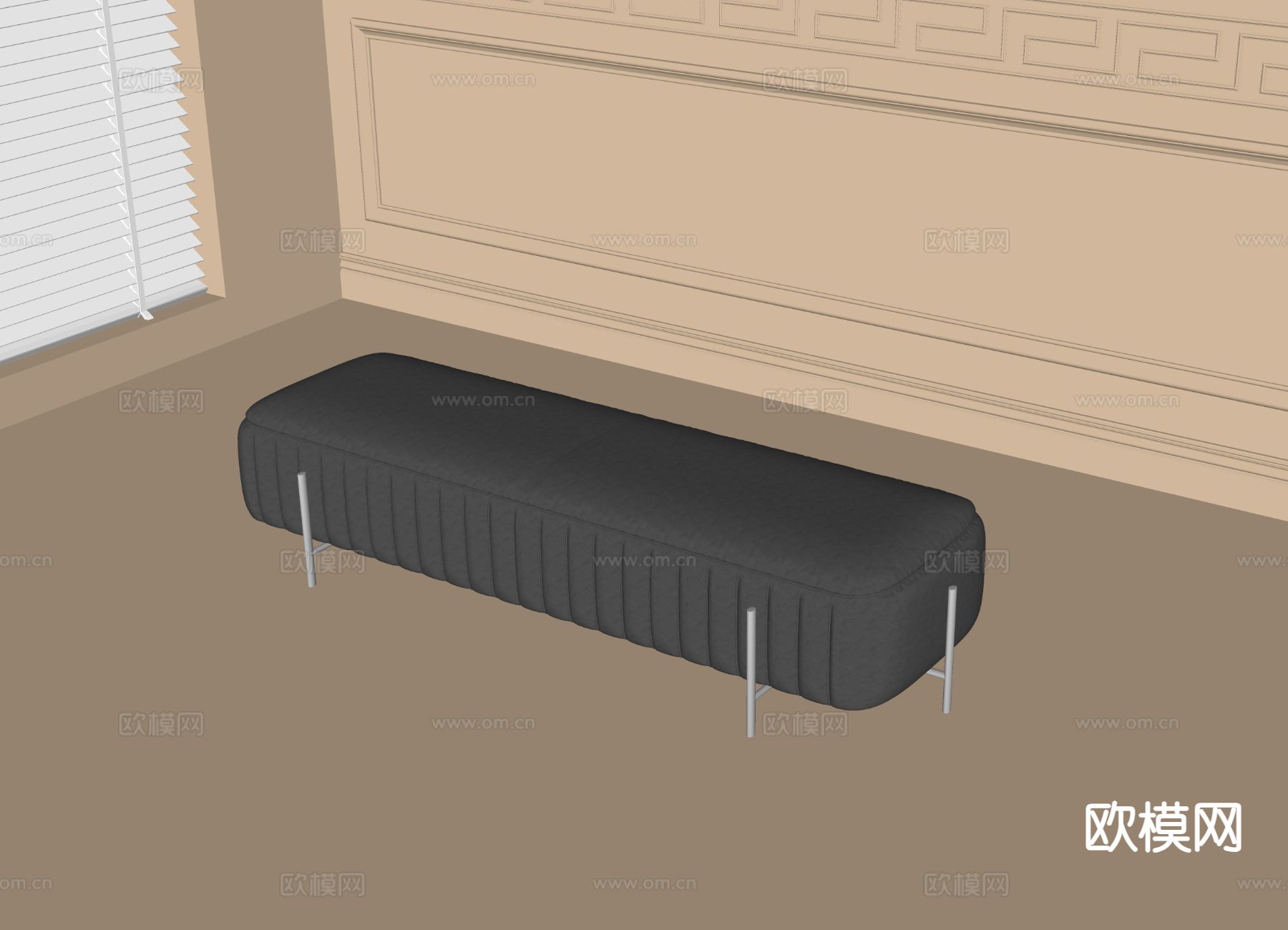 现代床尾凳 长凳su模型
