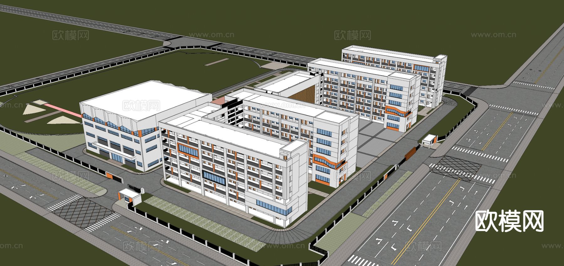 现代学校建筑 沿街学校su模型