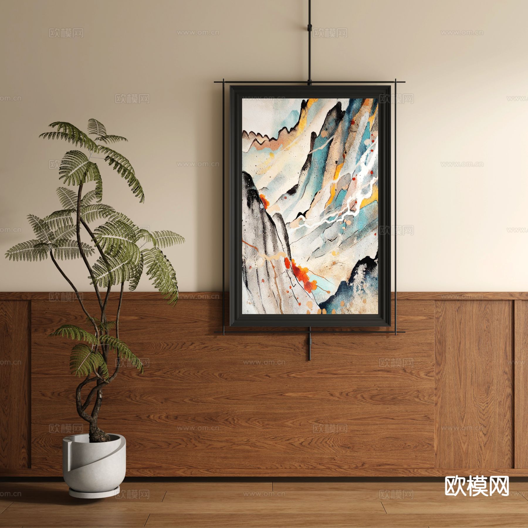 新中式装饰画 山水画 挂画su模型