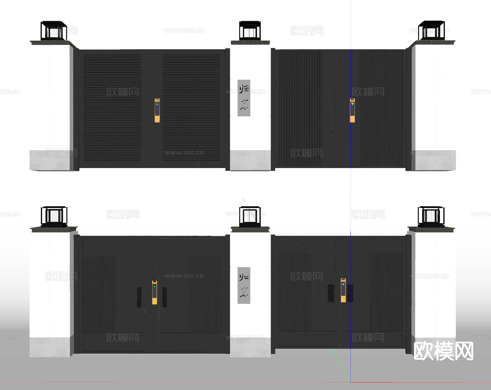 现代金庭院门 别墅大门su模型