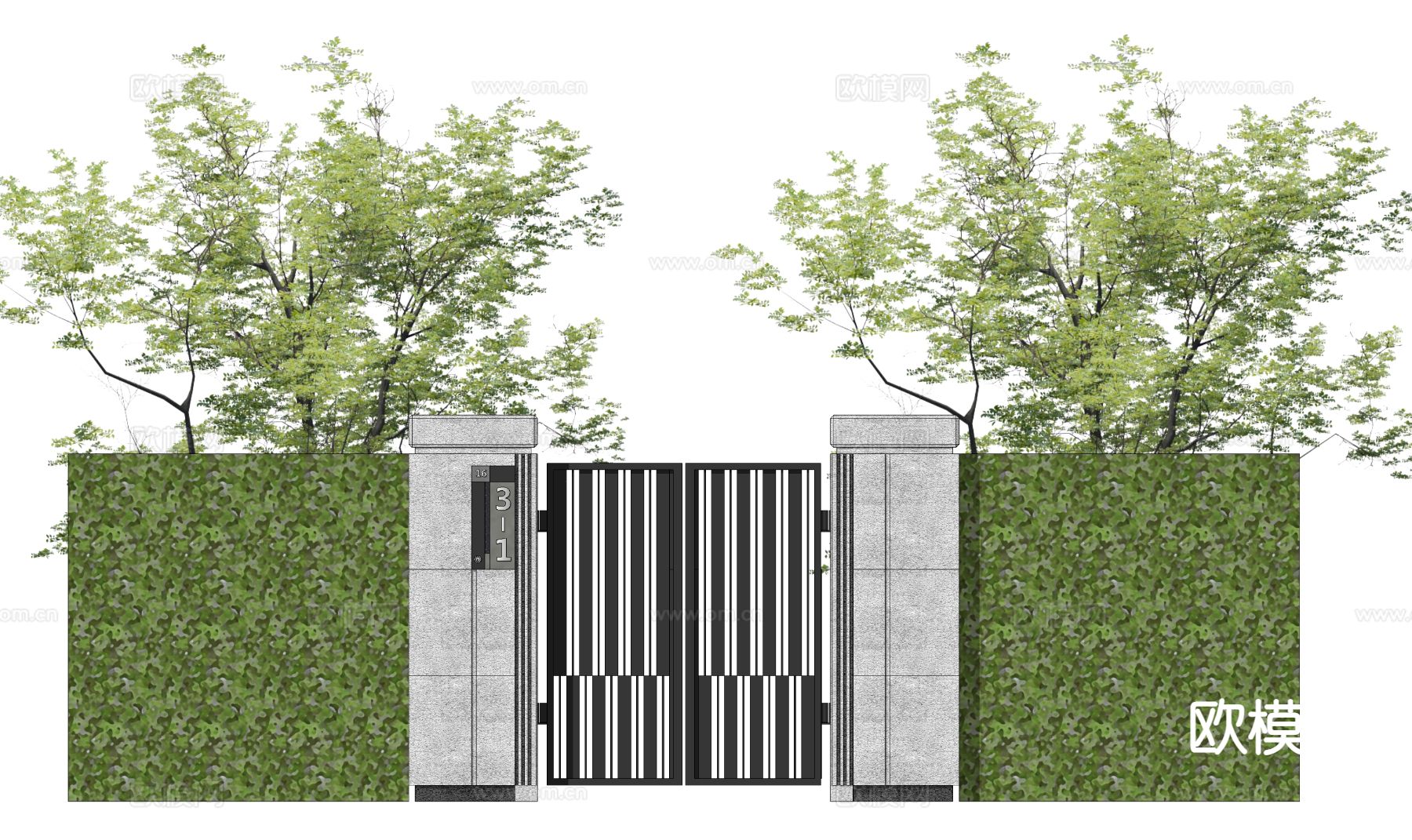 现代庭院门 别墅大门su模型