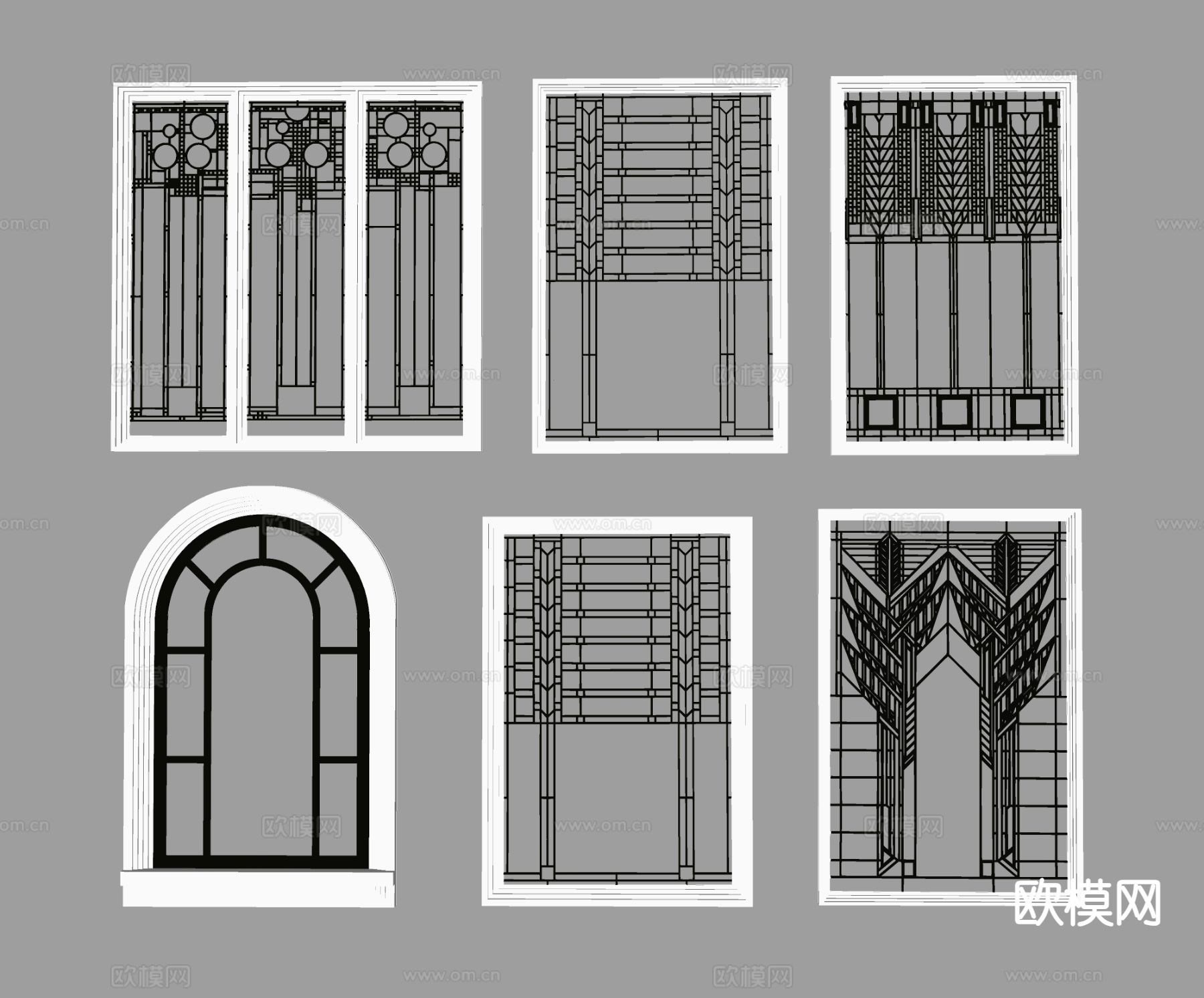 铁艺窗户 拱形窗 平开窗su模型