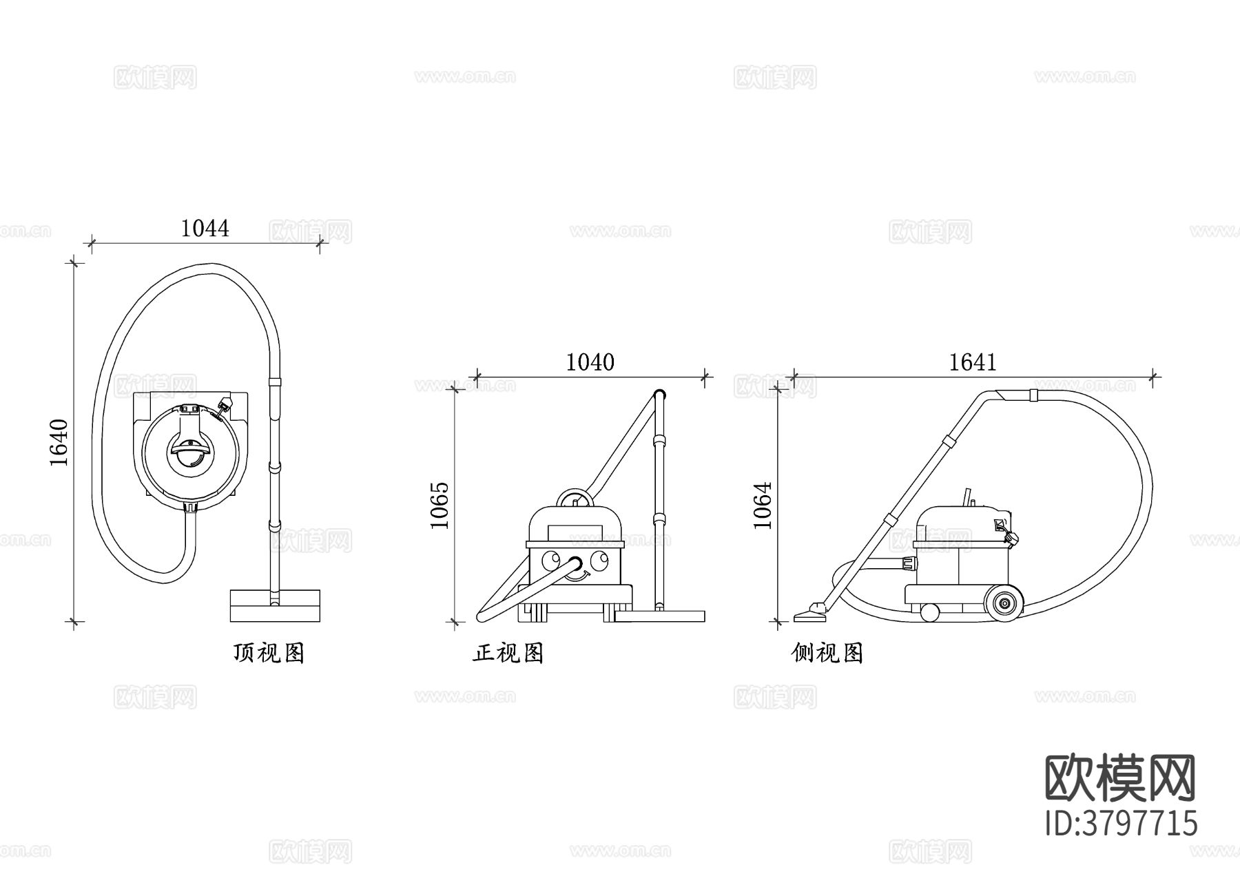 地面吸尘器平面图 吸尘器结构图 吸尘器设计图 地面清洁图cad大样图