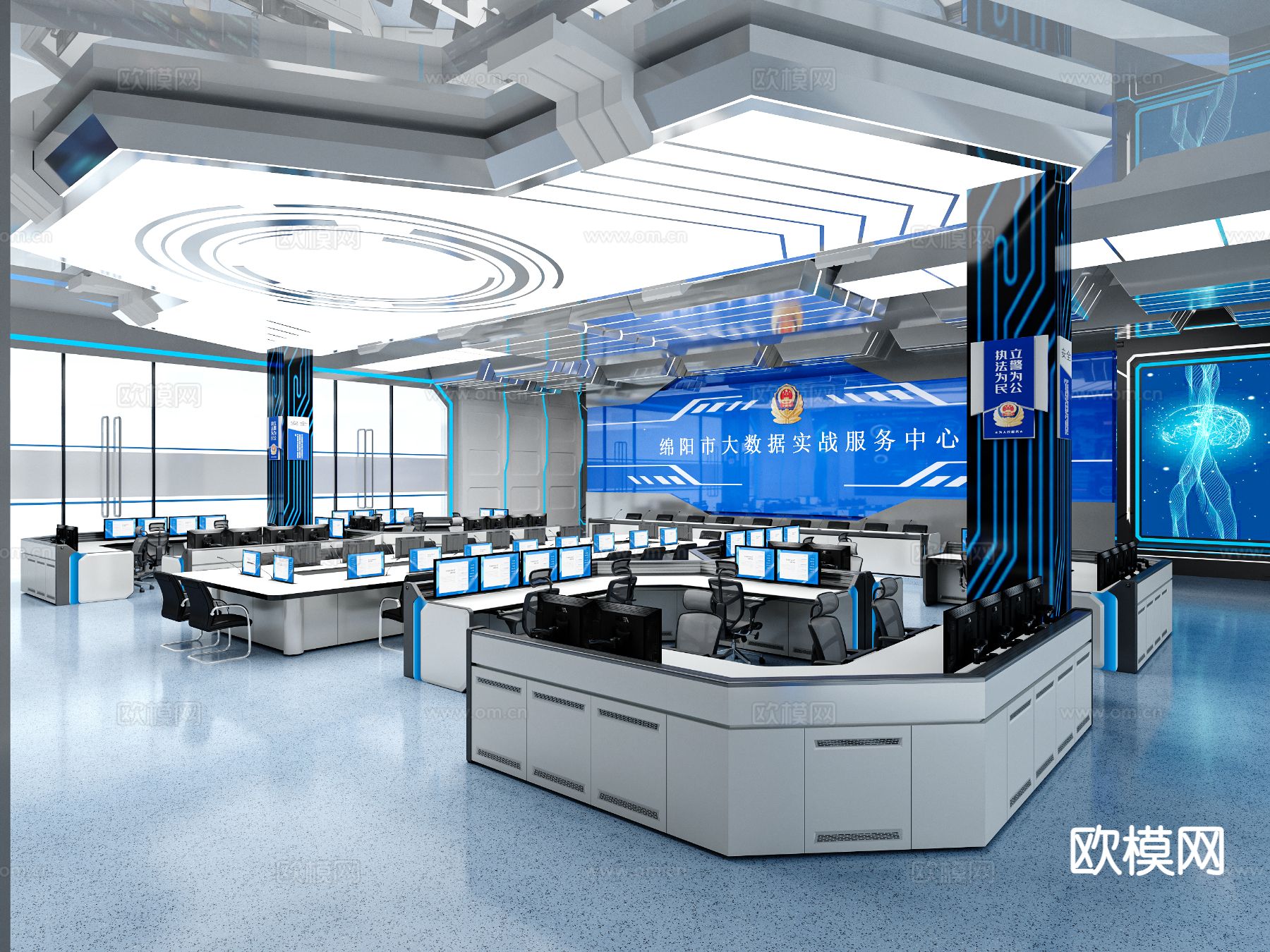 现代监控室 指挥控制室3d模型下载（渲染图1）