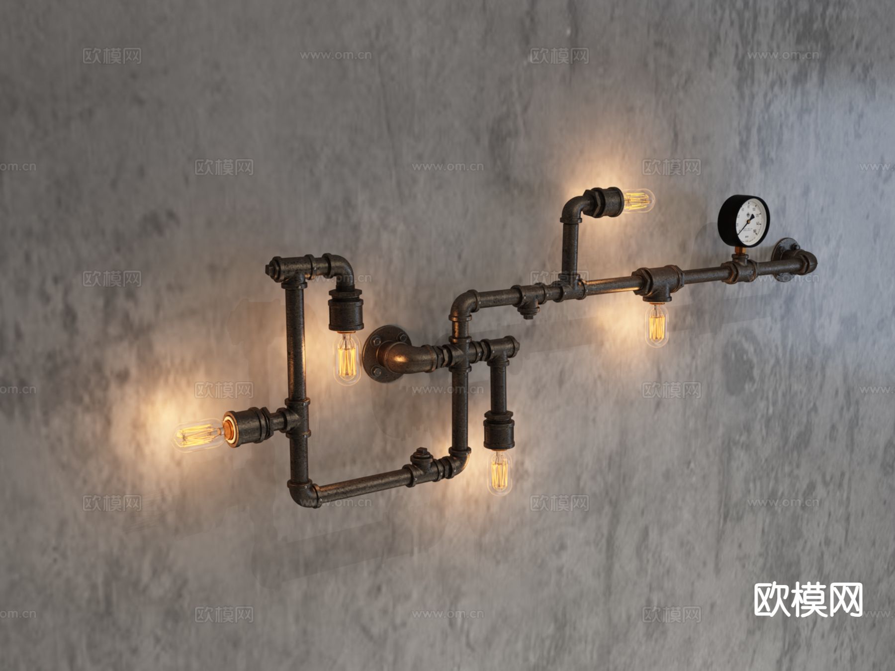 工业风管道壁灯3d模型下载