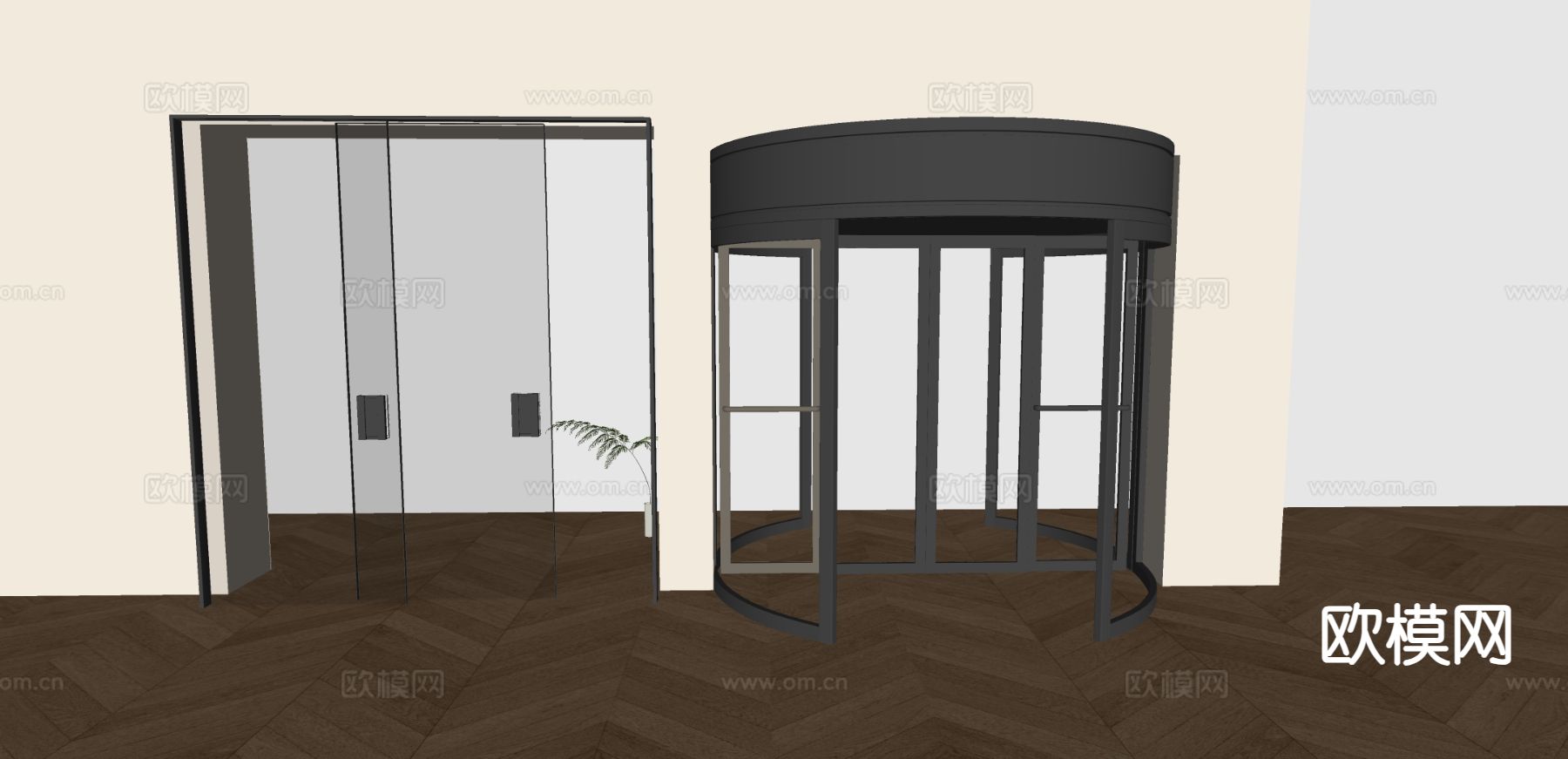 电动感应门 玻璃旋转门 玻璃推拉门su模型