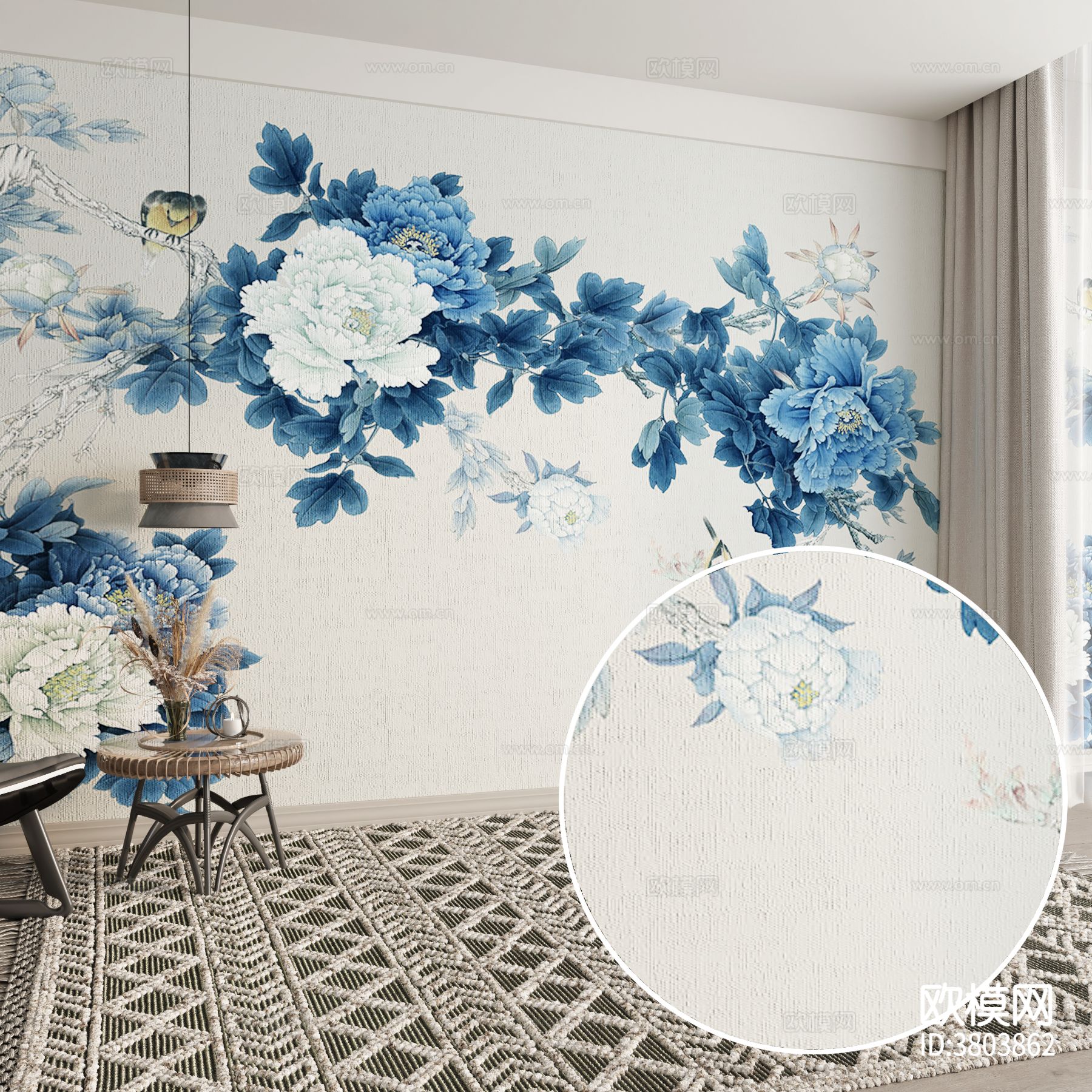 牡丹花墙布材质下载