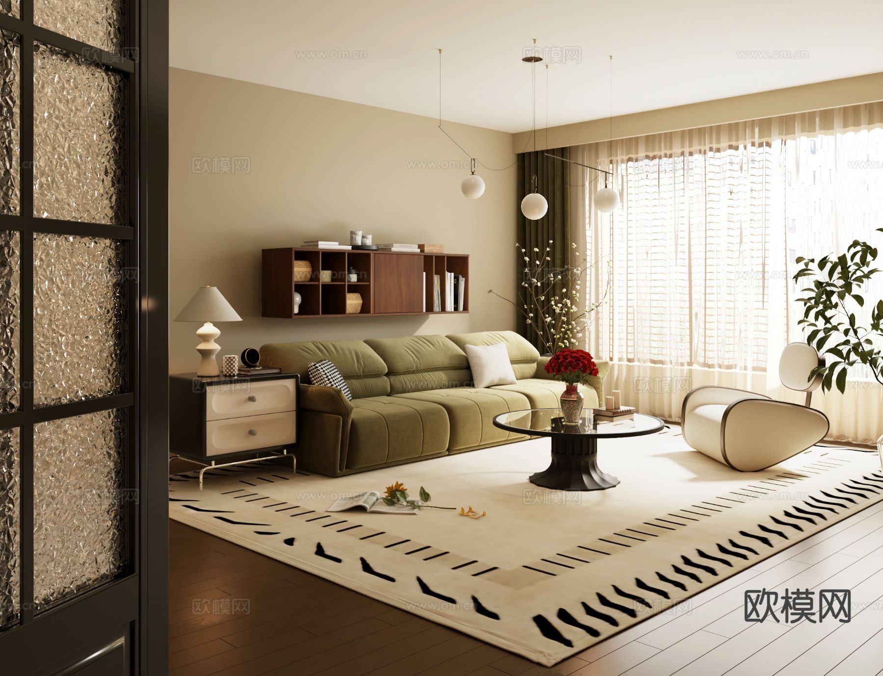 中古风客厅su模型下载（渲染图2）