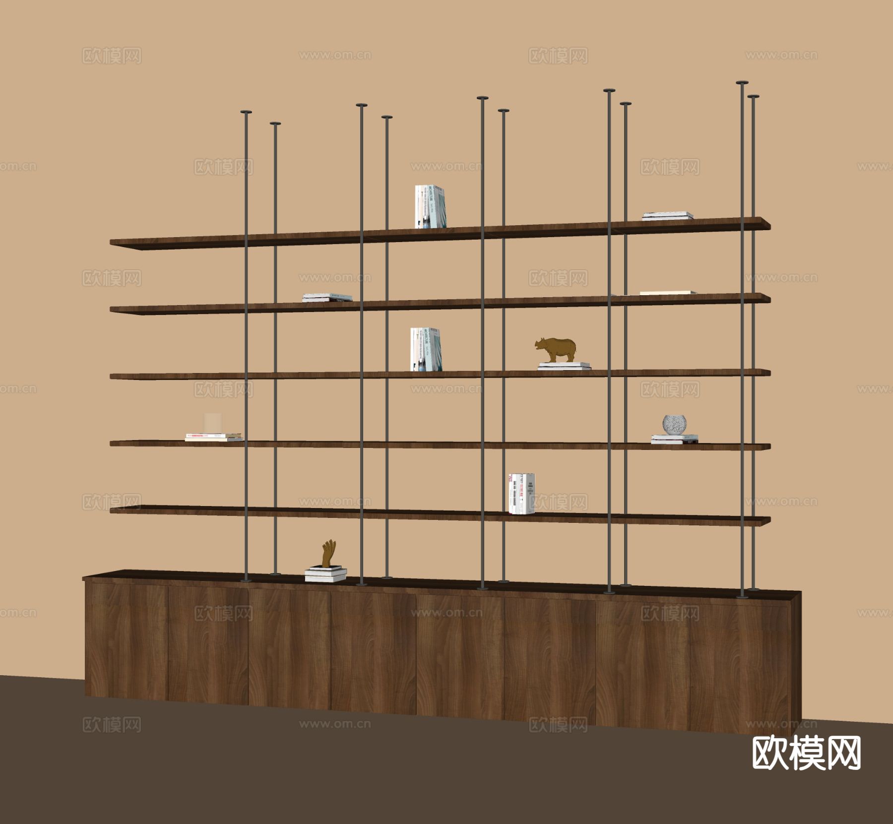 现代书架 置物架su模型下载（渲染图1）