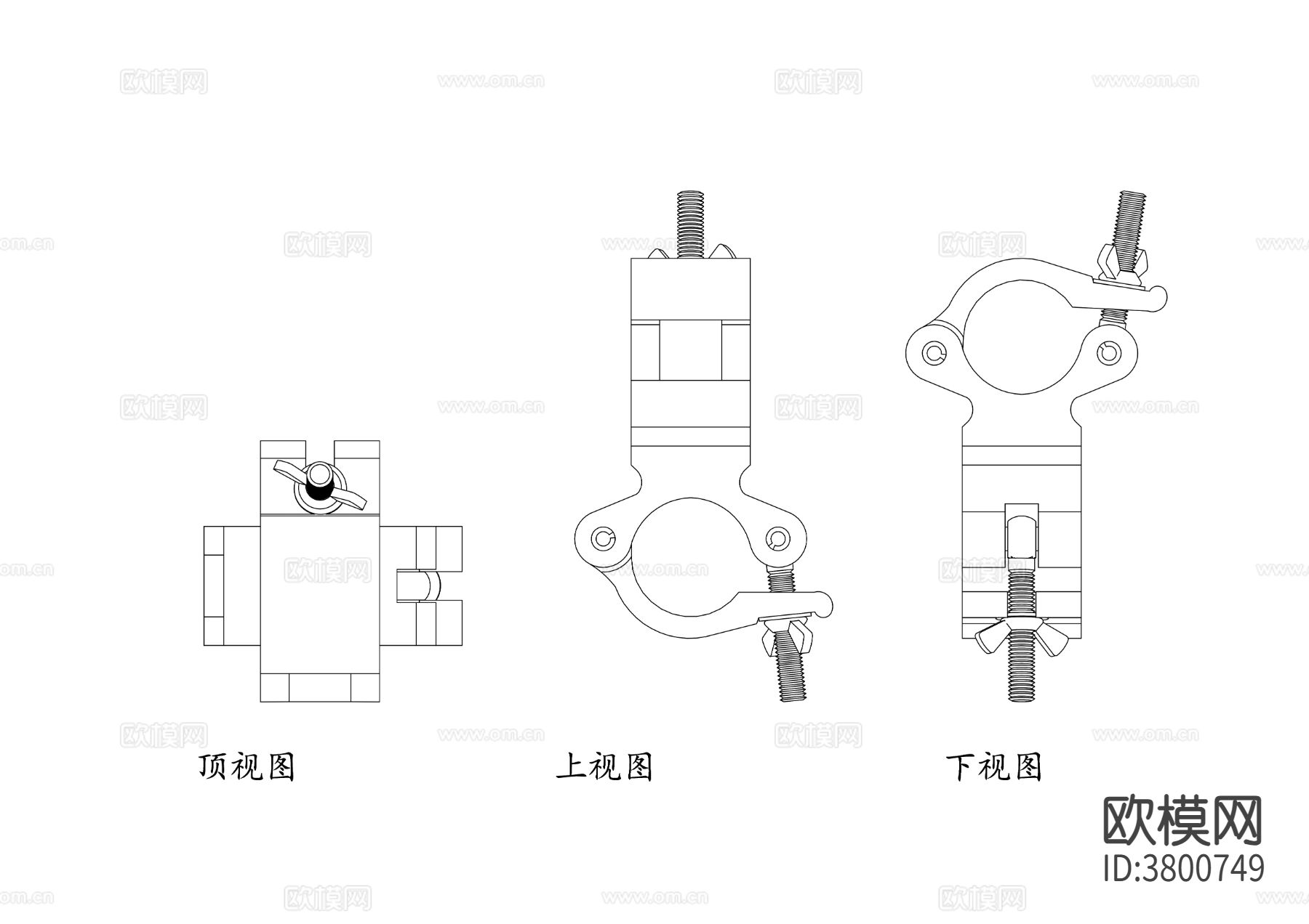 脚手架连接器平面图 连接器CAD三视图