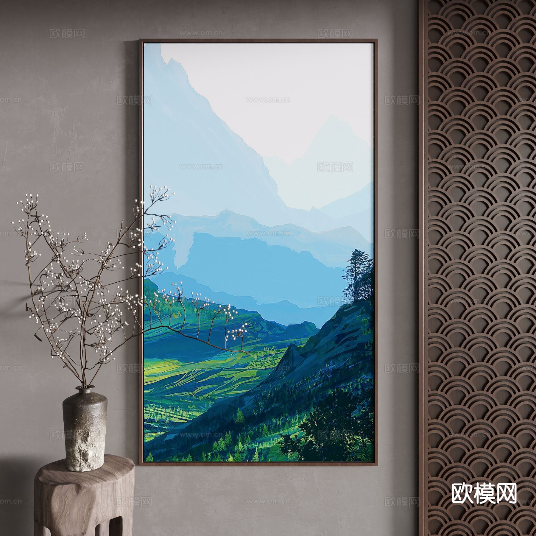 新中式装饰画su模型下载（渲染图2）