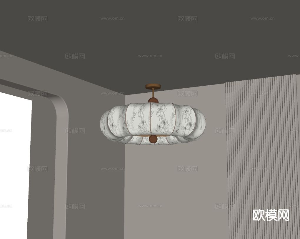 中古风吸顶灯 卧室灯su模型下载（渲染图1）