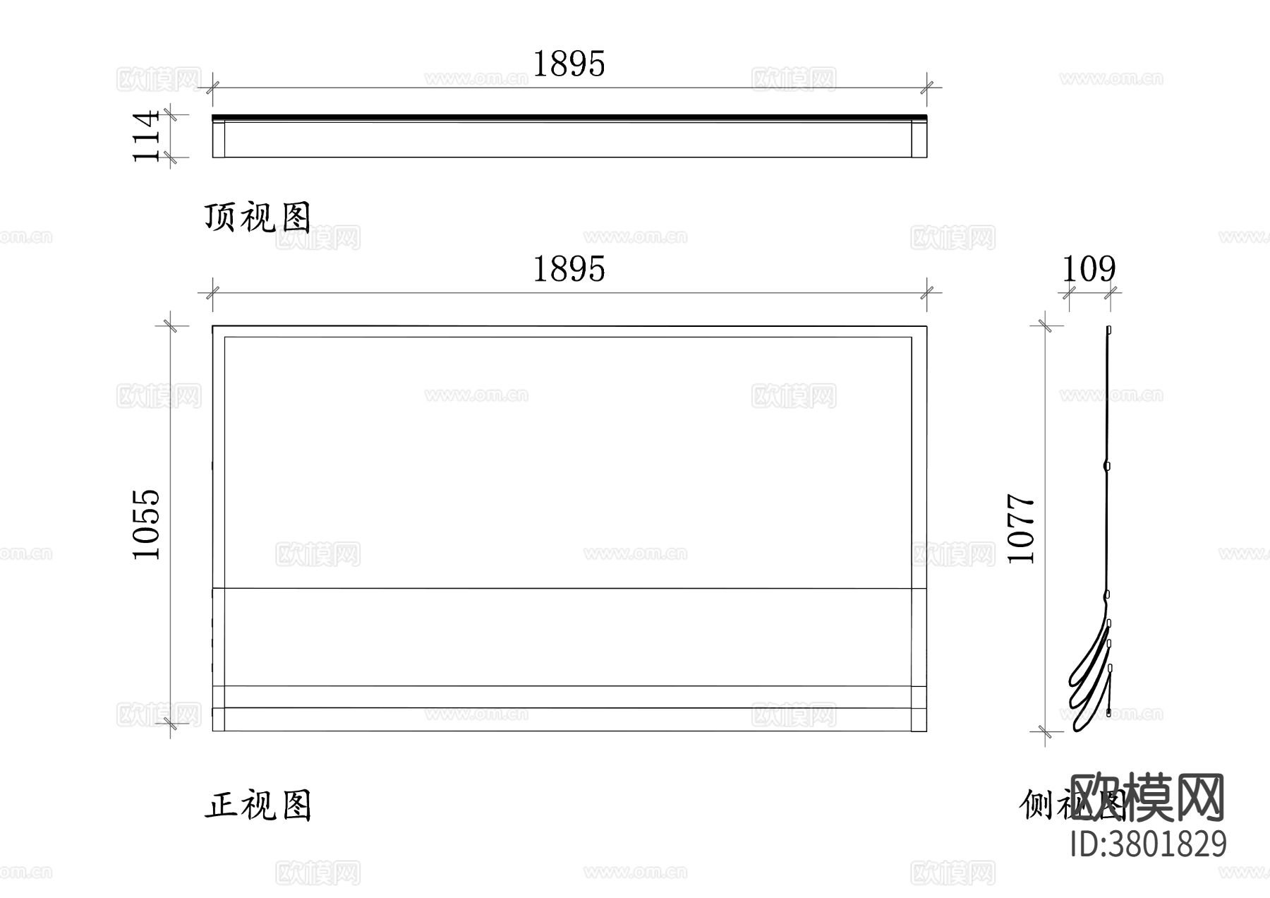 罗马帘平面图 罗马窗帘CAD三视图